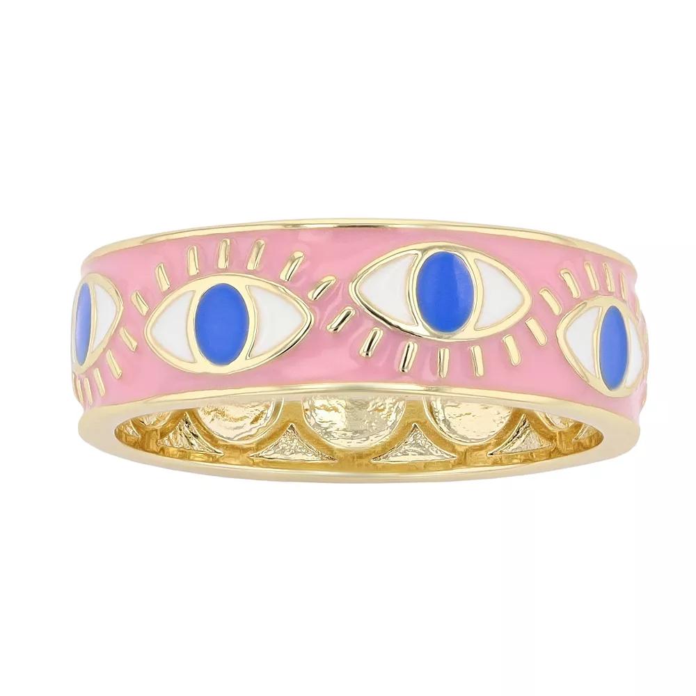 Gold Tone Pink Enamel Evil Eye Band Ring, Women's,  Product Image