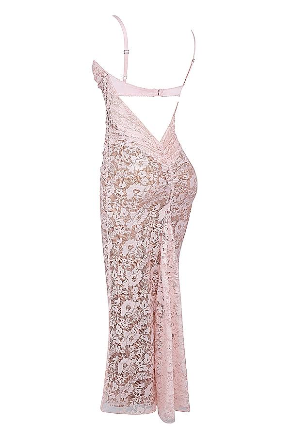 Azzurra  rose pink lace godet gown Product Image