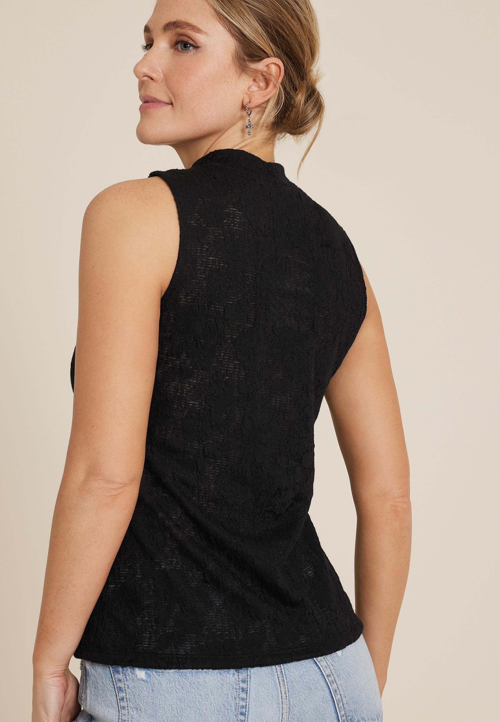 Black Floral Mock Neck Tank Top Product Image