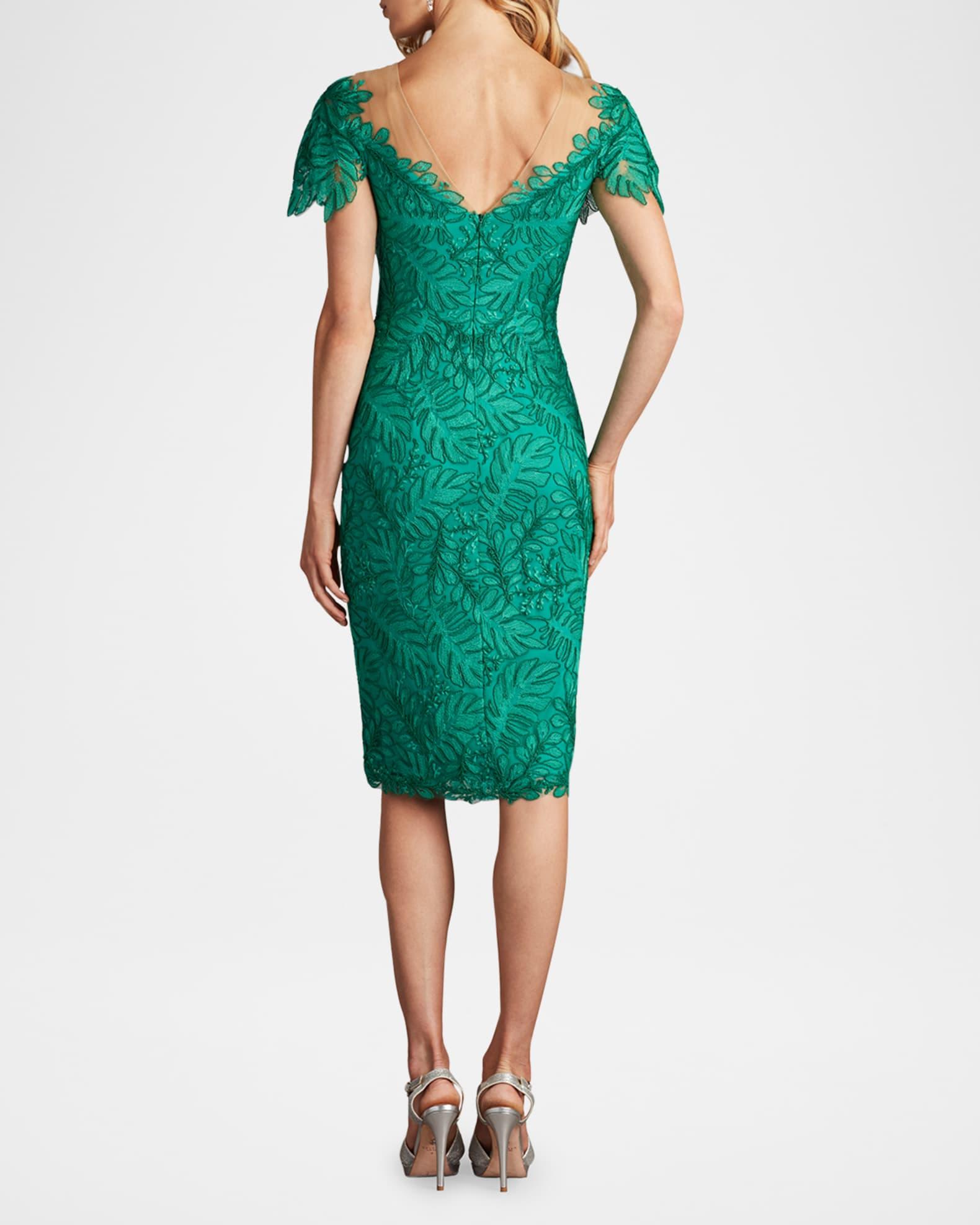 Leaf-Embroidered Bodycon Illusion Dress Product Image