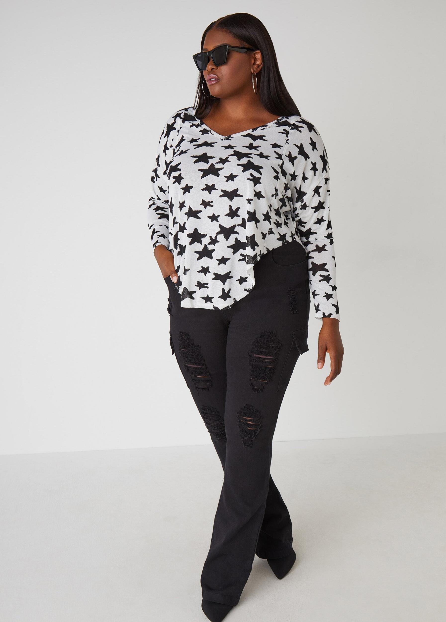 Plus Size Slub Knit V Neck Top Ashley Stewart Product Image