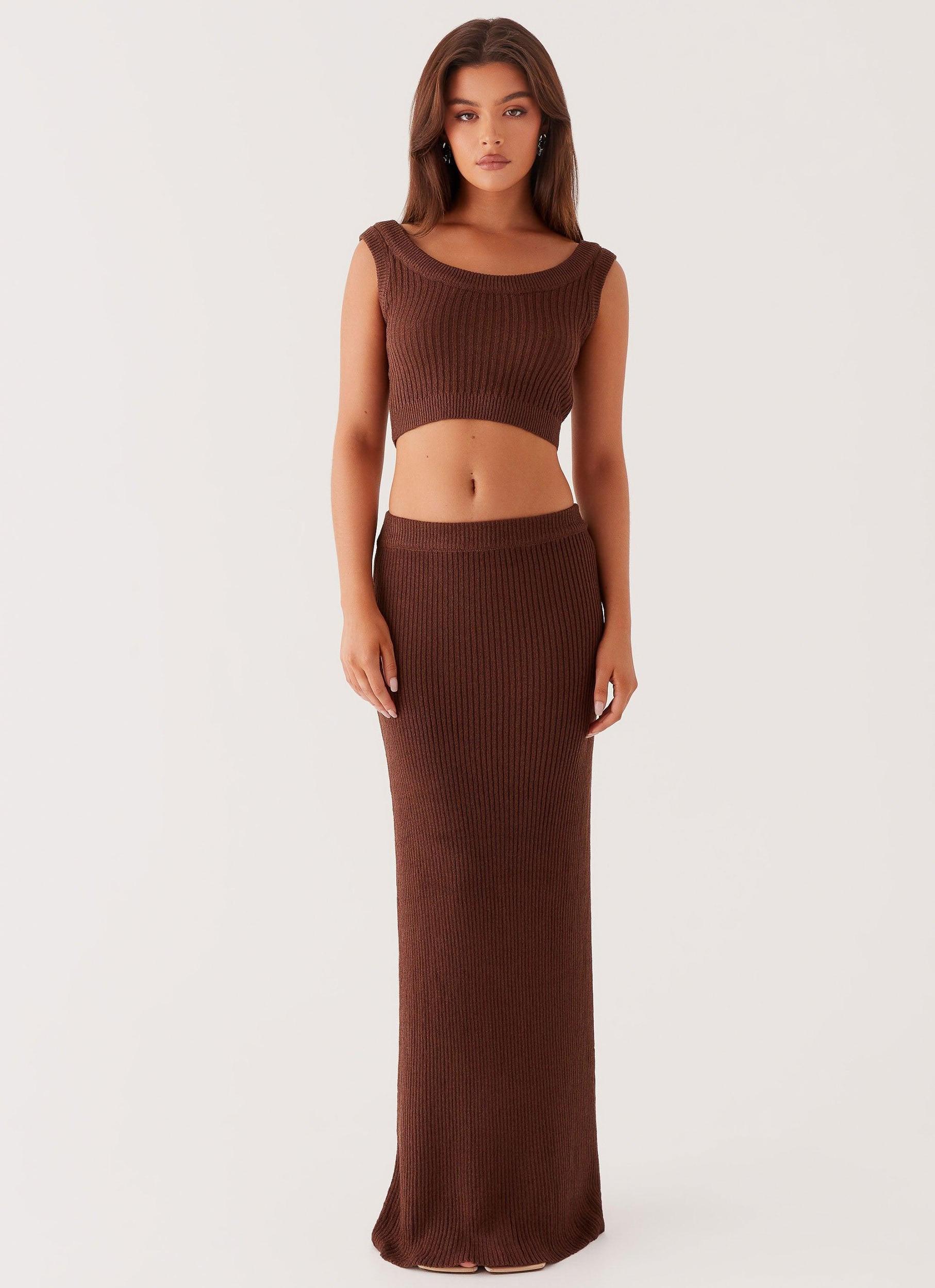 Season Fever Knit Crop Top - Chocolate Product Image
