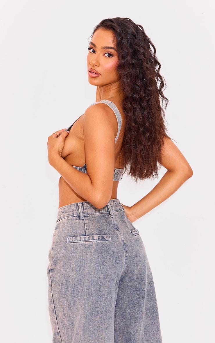 Petite Washed Blue Denim V-neck Bralet Product Image