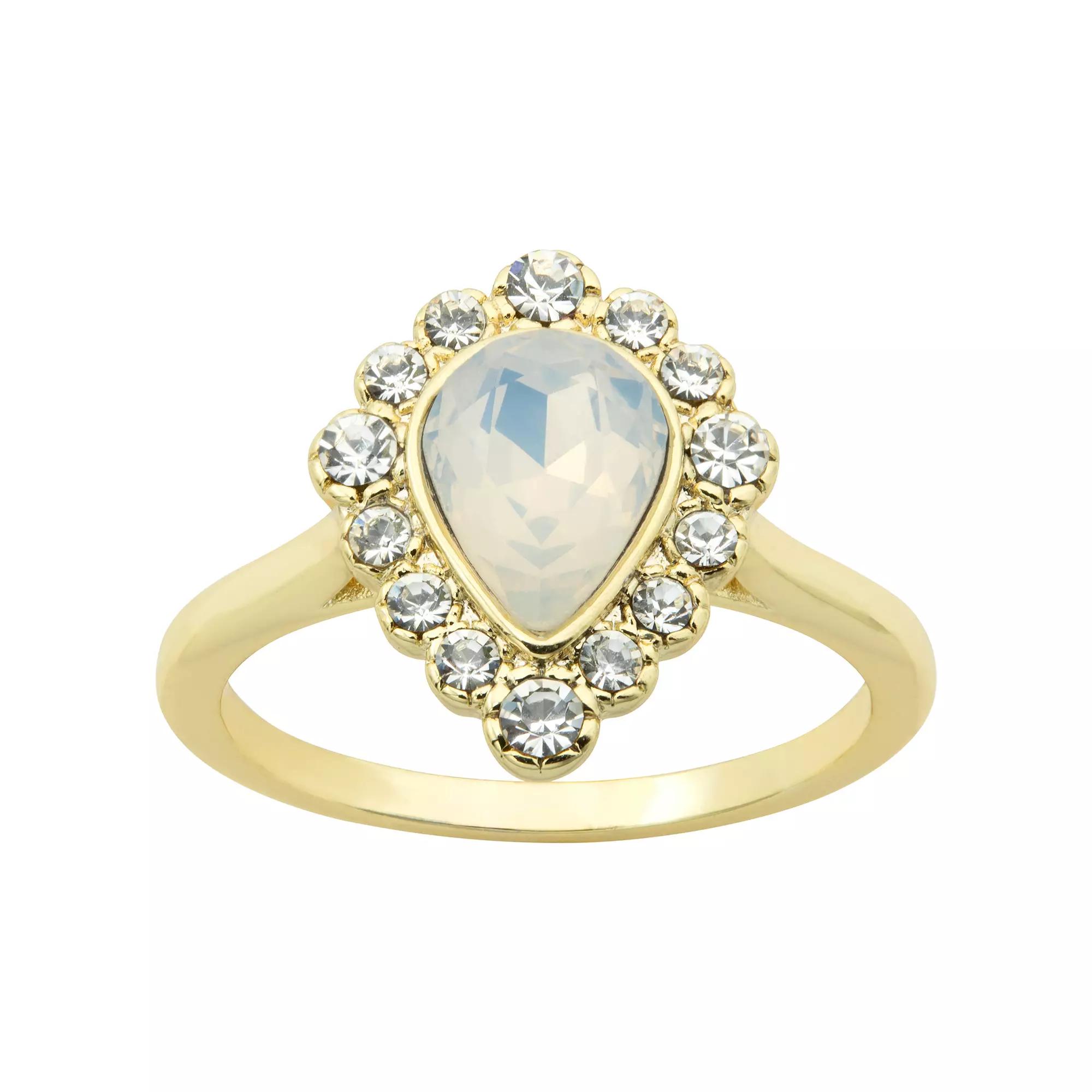 Brilliance Gold Tone Simulated White Opal Oval Halo Ring, Women's, Size: 9, Gold Tone White Product Image
