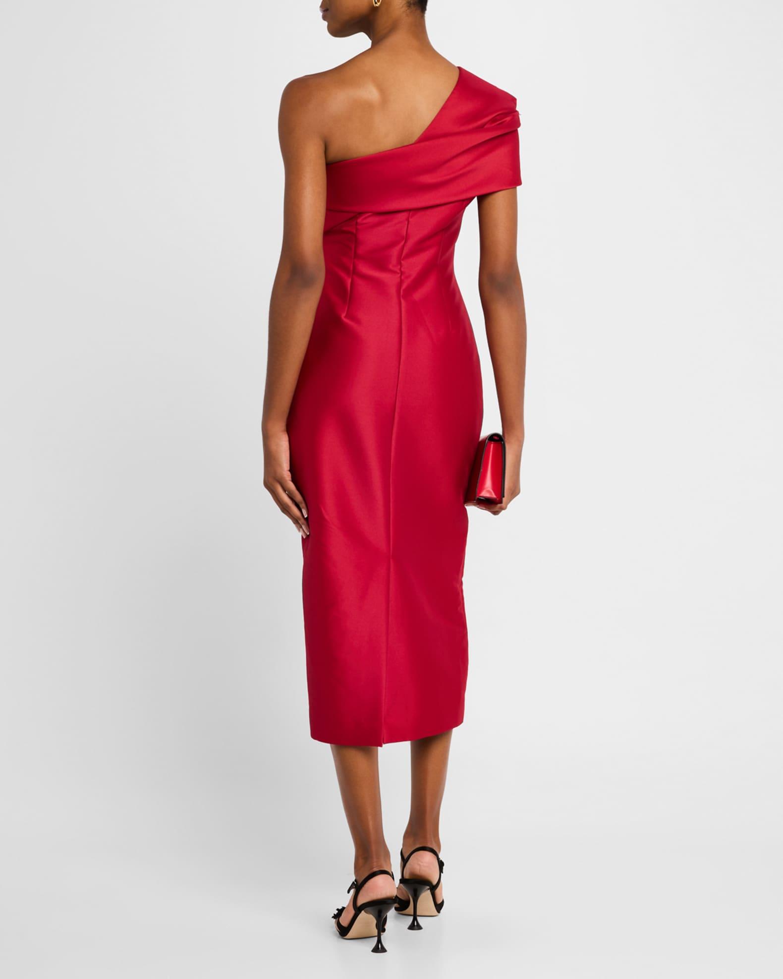 Pleated One-Shoulder Midi Dress Product Image