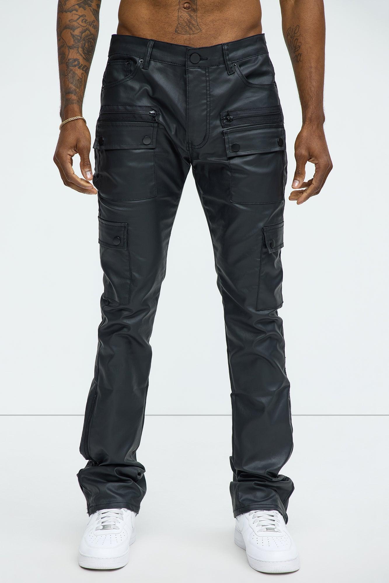 On The Verge Waxed Zipper Skinny Flare Cargo Pants - Black Product Image