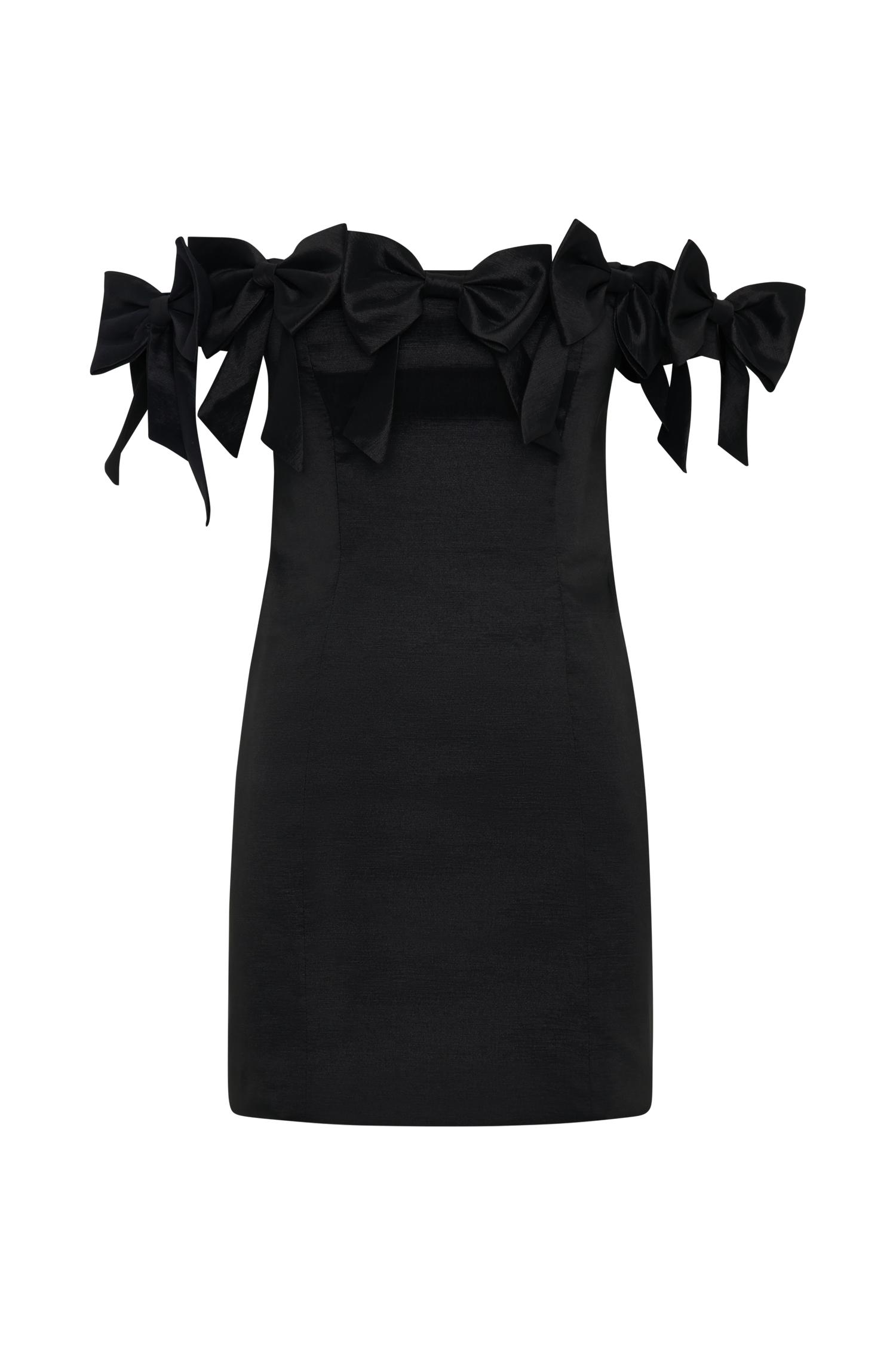 Rose Strapless Bow Mini Dress - Black Product Image