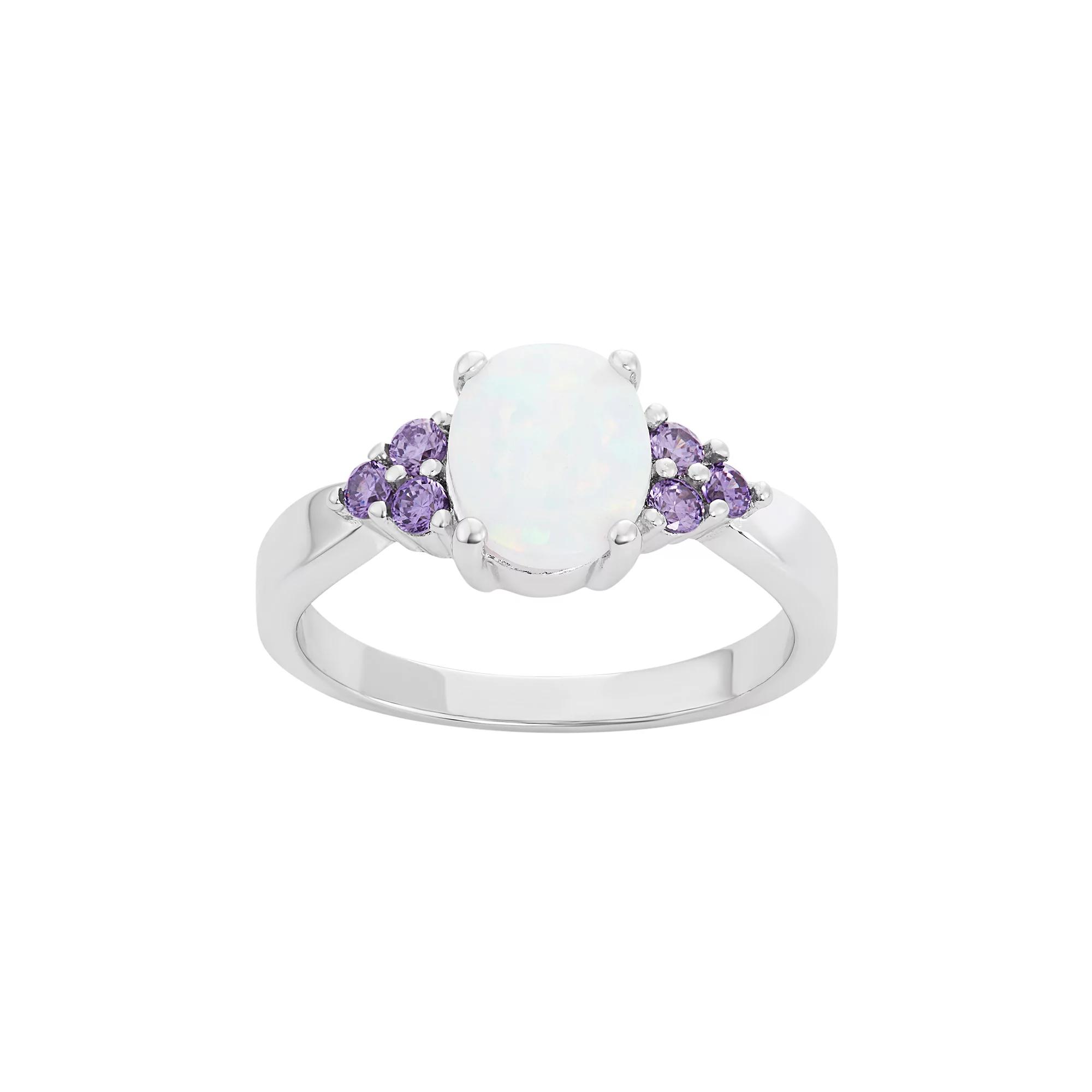 Sterling Silver Lab-Created Opal & Cubic Zirconia Ring, Women's, Size: 6, Purple Product Image