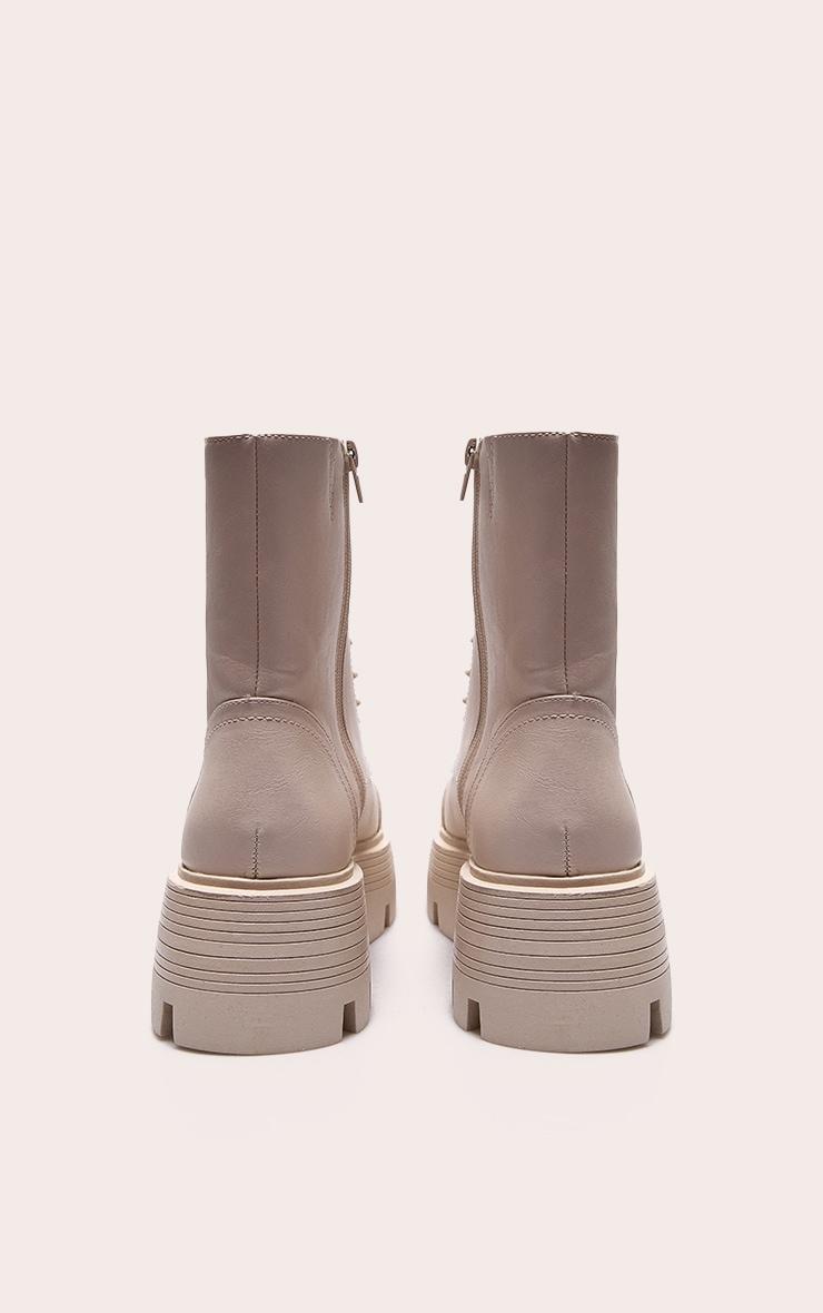 Cream Lace Up Chunky Sole Combat Boots Product Image