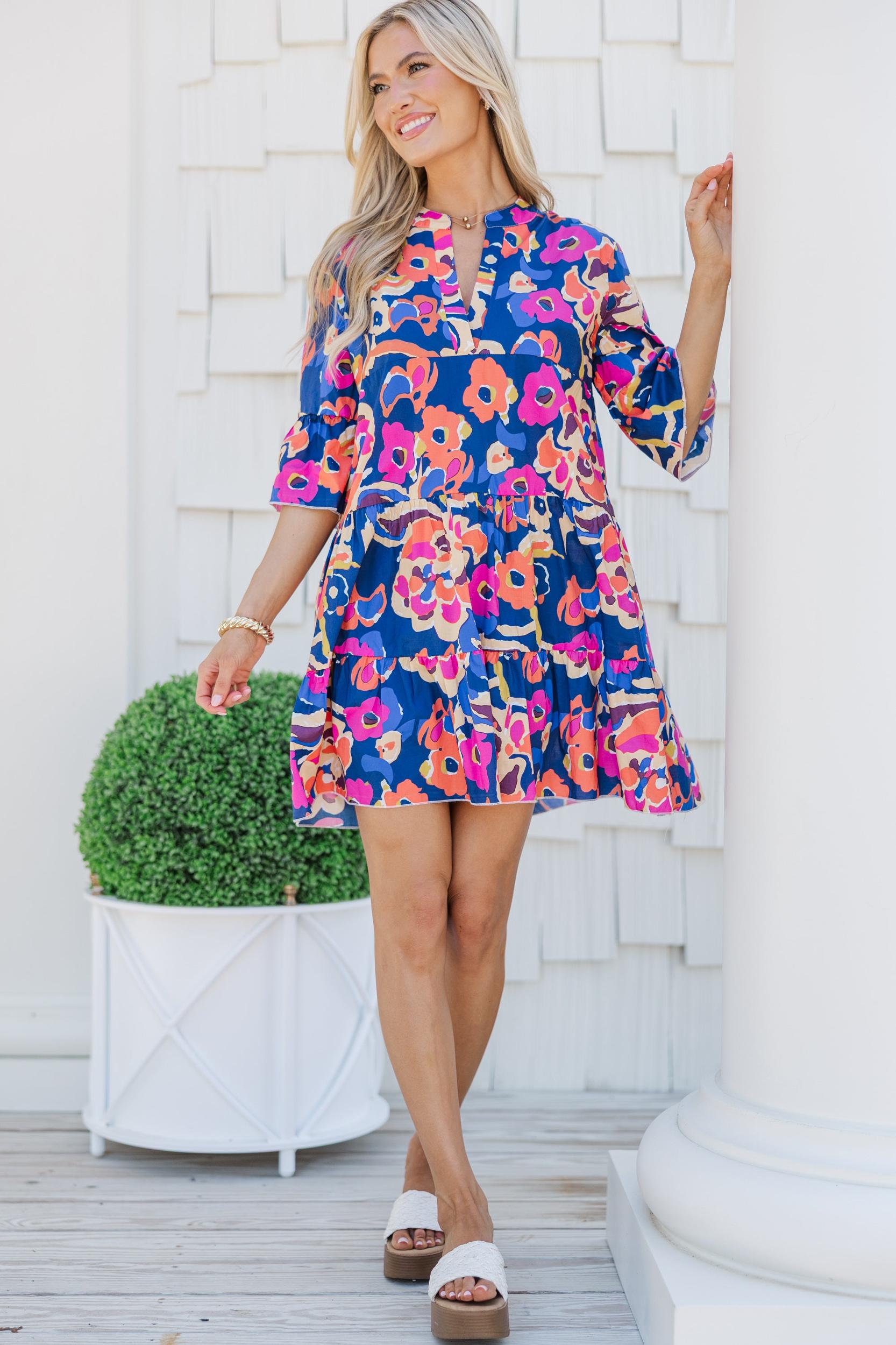 Feeling Like Love Navy Blue Floral Dress Female Product Image