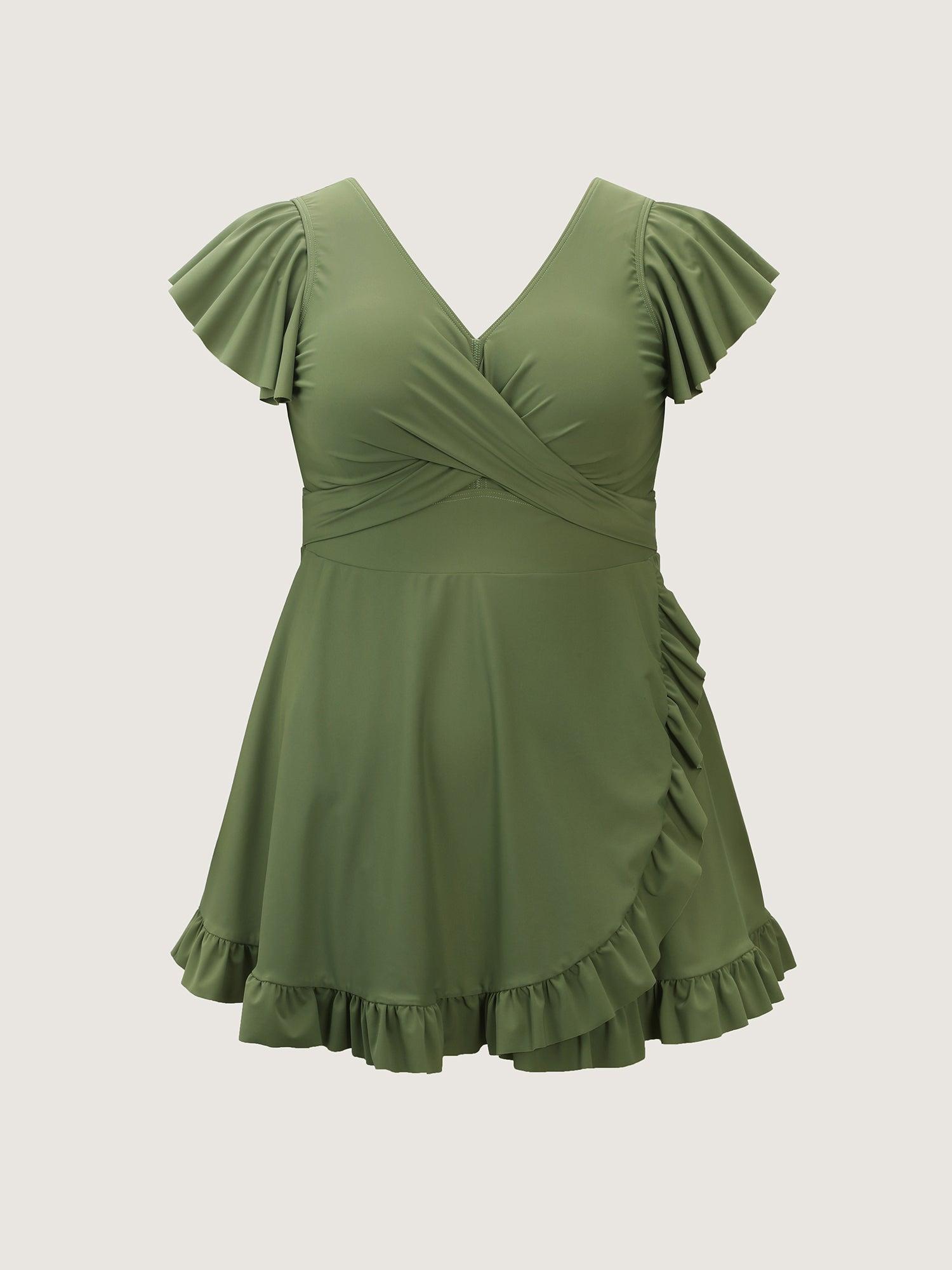 Ruffled Sleeve Curvy Hem Swim Dress Female Product Image