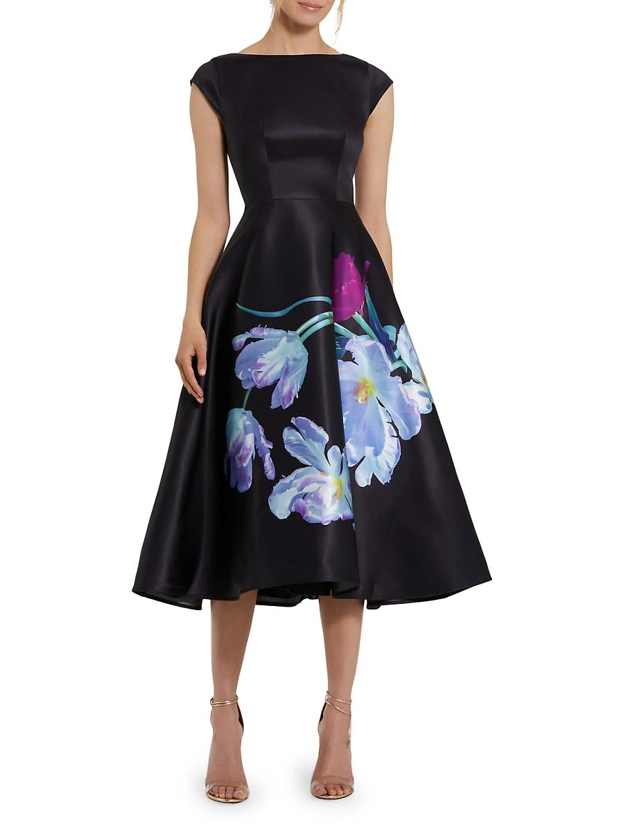 Womens Satin Painted Floral Cocktail Dress Product Image