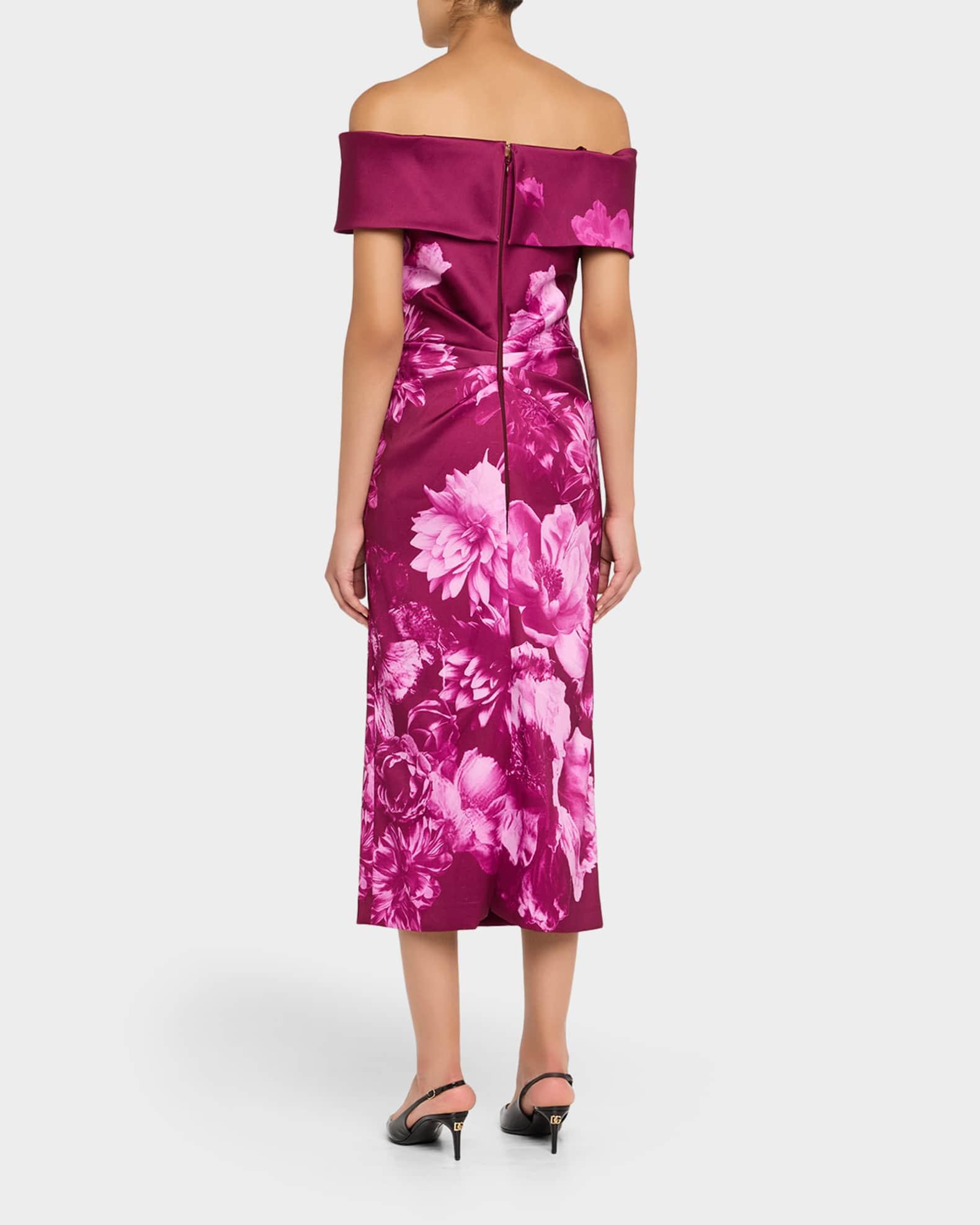 Ruched Floral Off-The-Shoulder Midi Dress Product Image