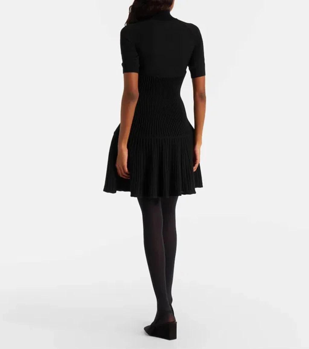 ALAÏA Womens Noir Alaia Crinoline Ribbed Wool-blend Mini Dress In Black Product Image