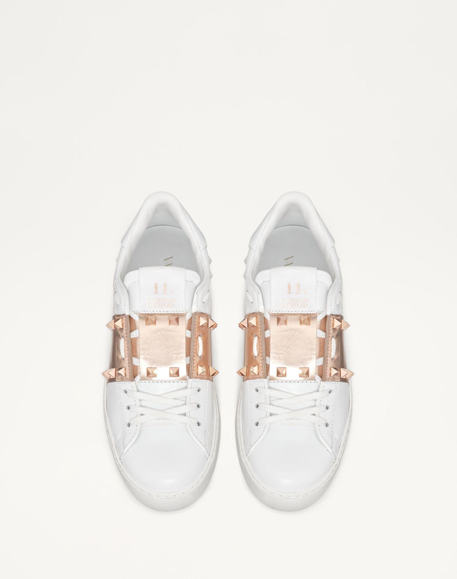 Rockstud Untitled Sneaker In Calfskin Leather With Metallic Stripe Product Image