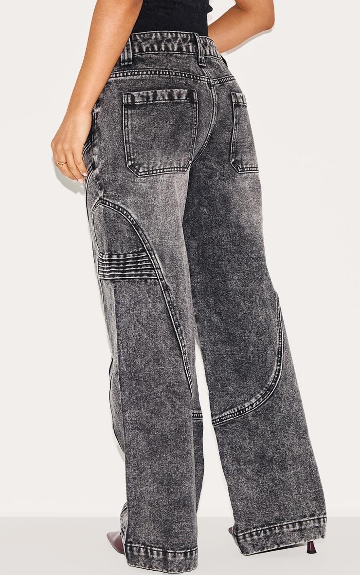Petite Grey Panel Seam Detail Wide Leg Jeans Product Image