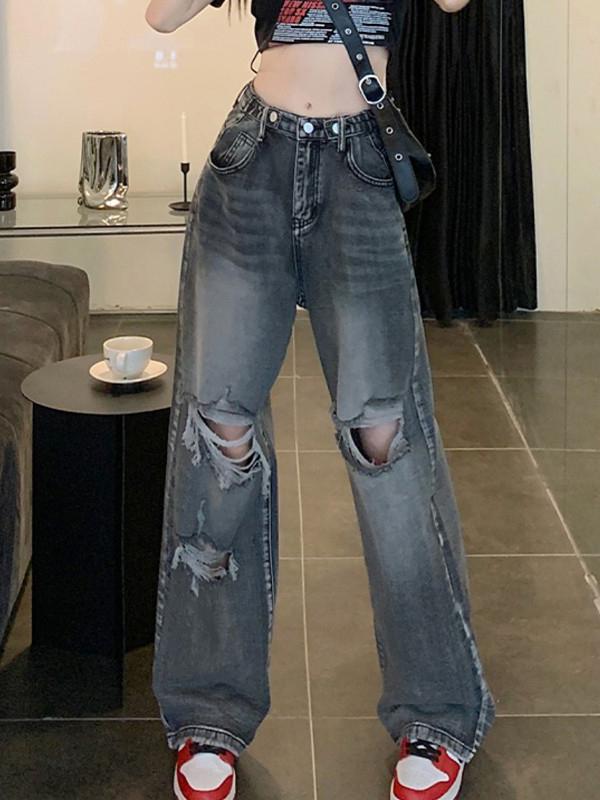 Vintage Wash Distressed Ripped Jeans Product Image