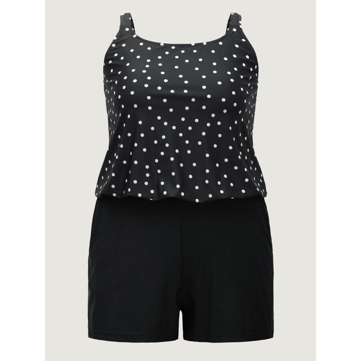 Plus Size Polka Dots Pockets Swim Romper Women's Swimwear Black Beach Contrast Curve Bathing Suits High stretch One Pieces BloomChic 26/4X Product Image