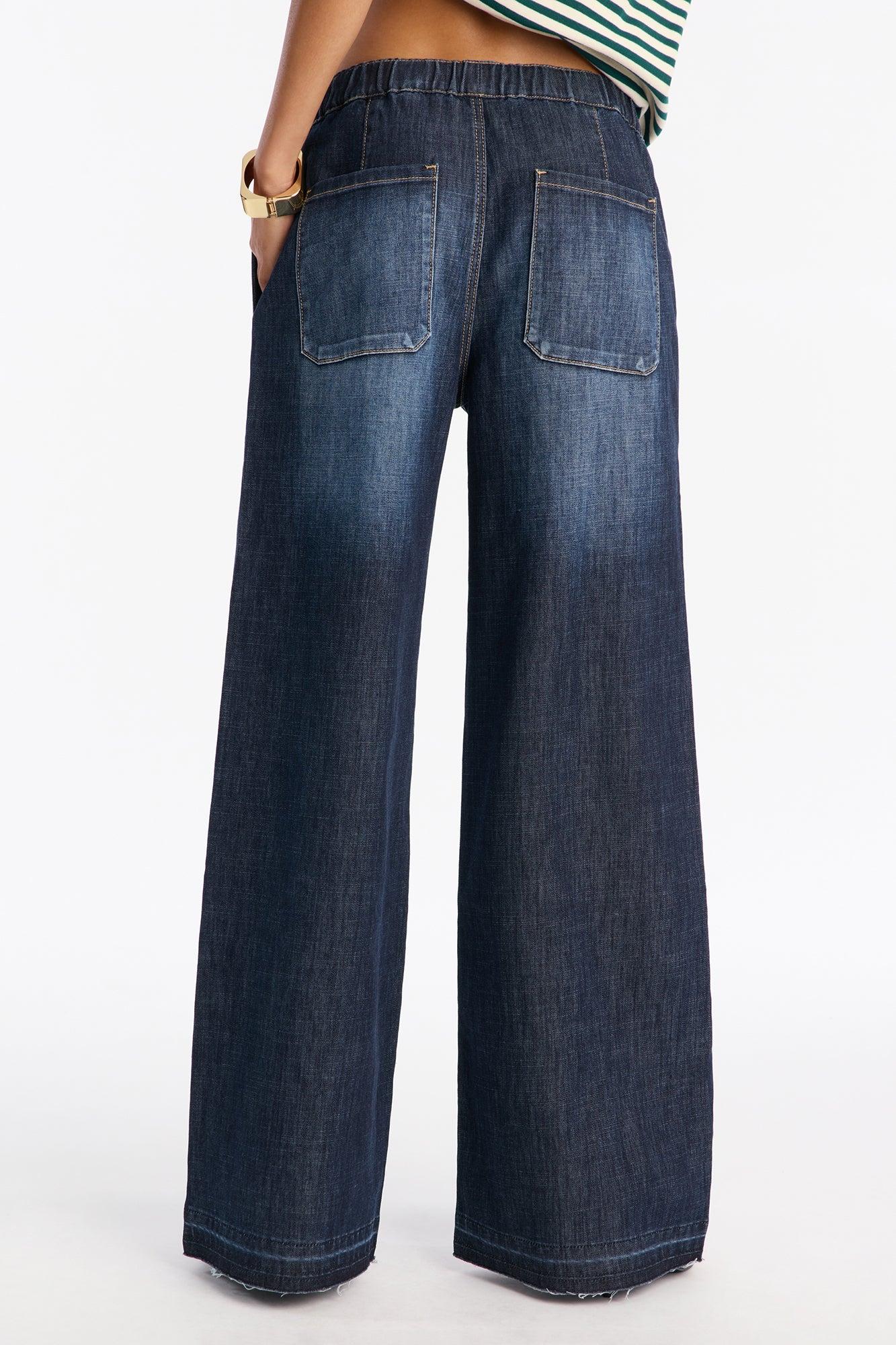 Marina Stretch Crosshatch Tie Waist Jeans - Dark Wash Female Product Image