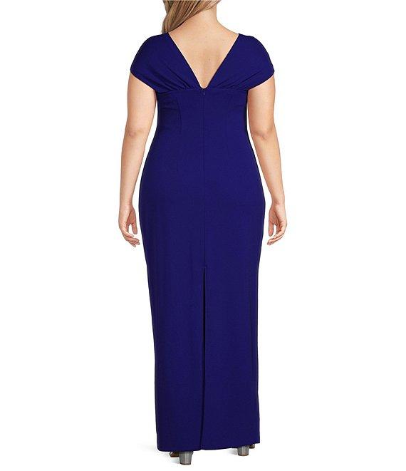 Alex Evenings Plus Size Crepe Asymmetric Embellished Neck Cap Sleeve Sheath Dress Product Image