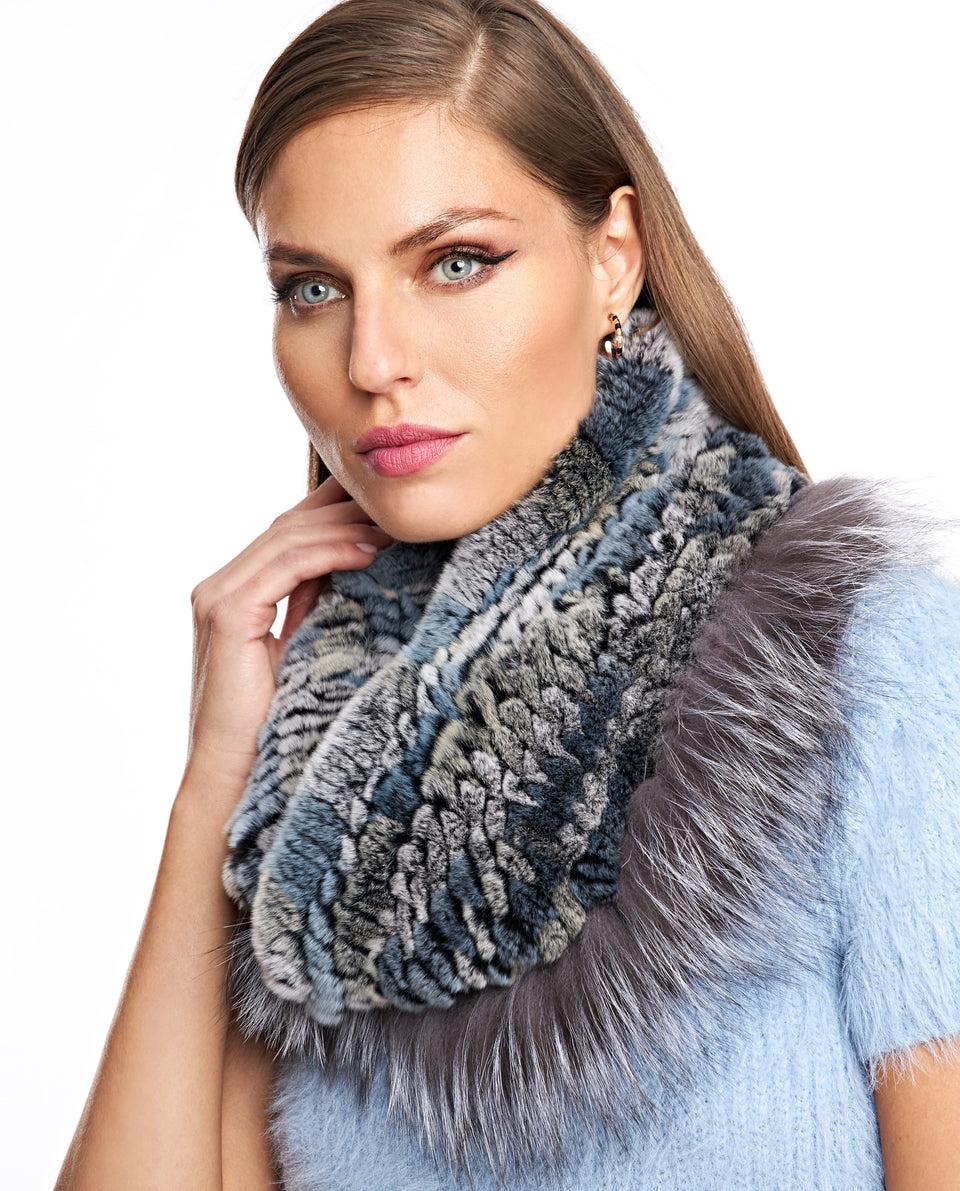 Knitted Rabbit Infinity Scarf with Fox Trim Product Image