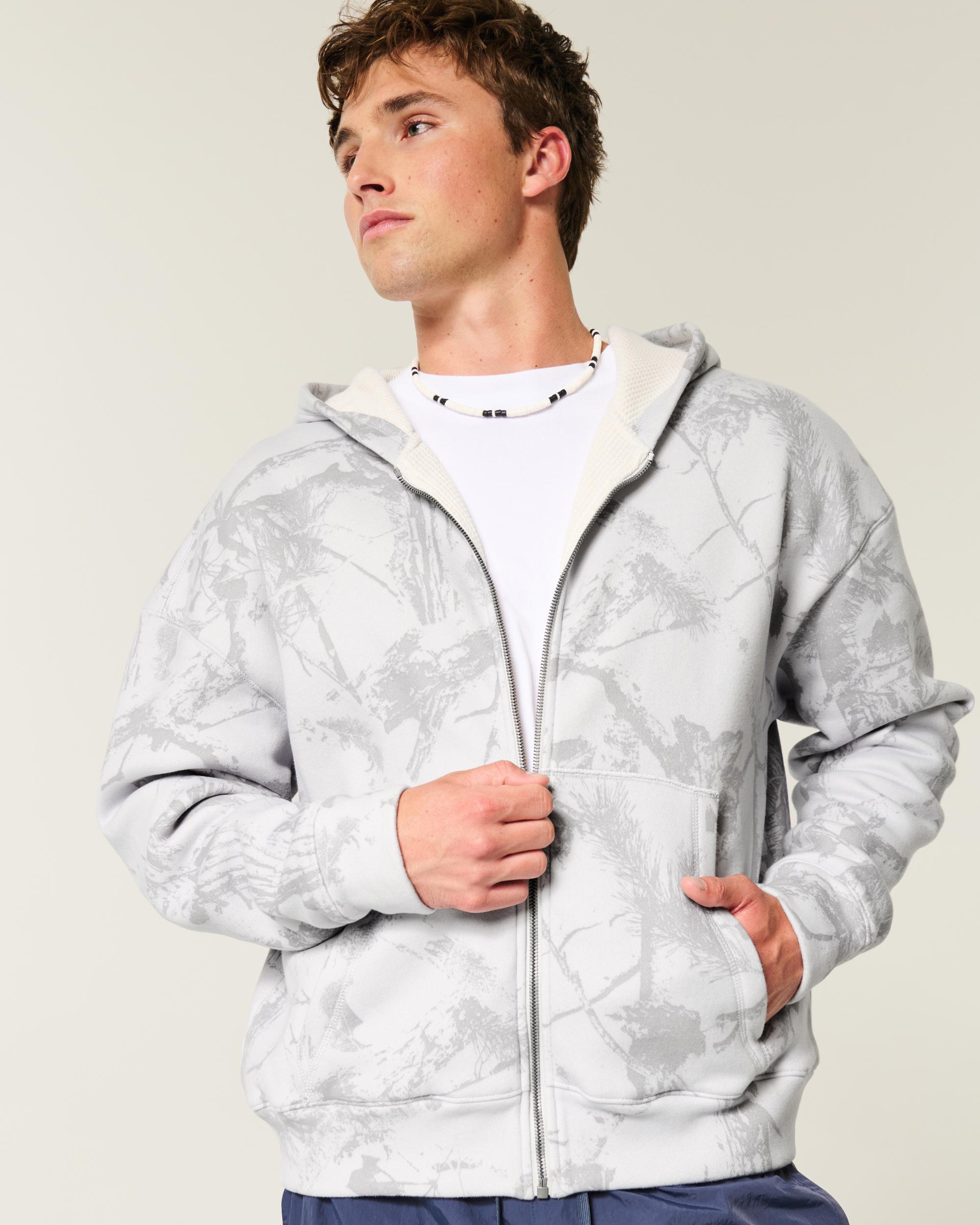 Boxy Waffle-Lined Zip-Up Hoodie Product Image