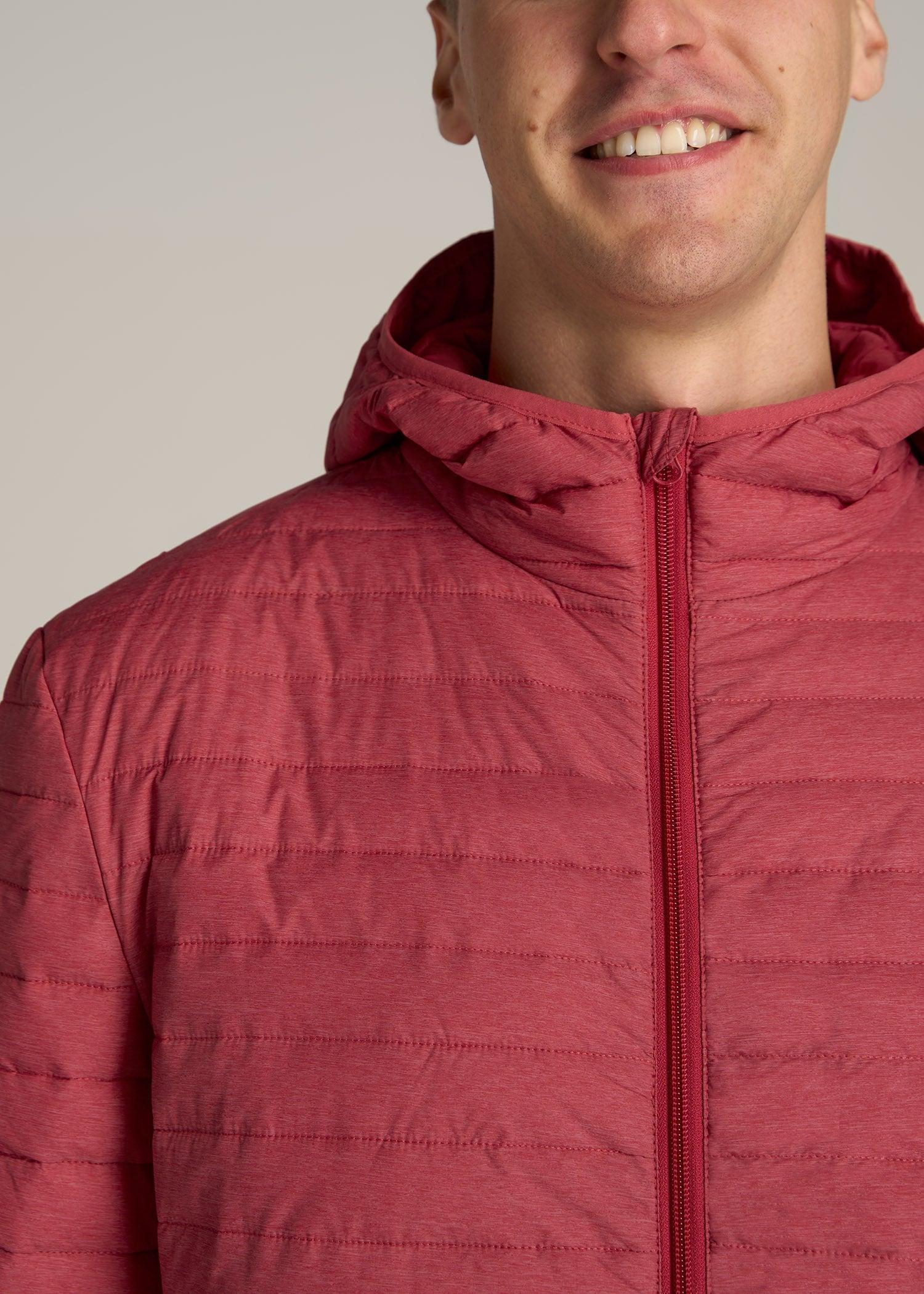 Packable Puffer Jacket for Tall Men in Red Space Dye Male Product Image