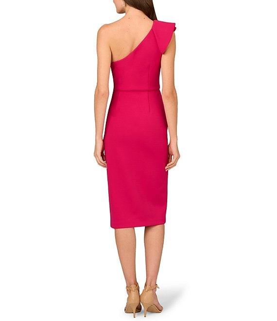 Aidan Mattox Bonded Crepe One-Shoulder Sleeveless Front Drape Midi Sheath Dress Product Image