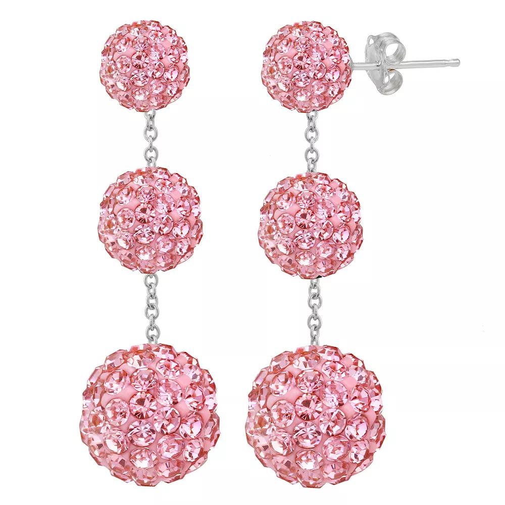 Sterling Silver Graduated Crystal Tiered Drop Earrings, Women's, Pink Product Image