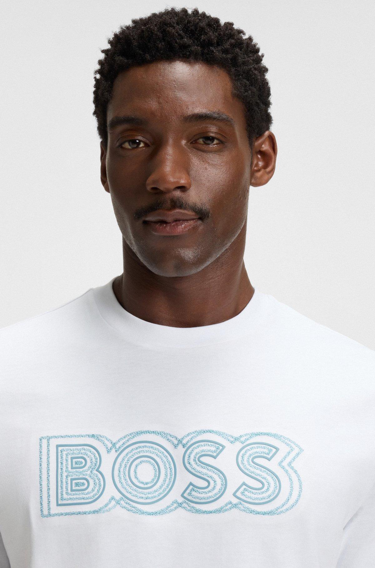 BOSS - Cotton T-shirt with logo artwork - White Product Image
