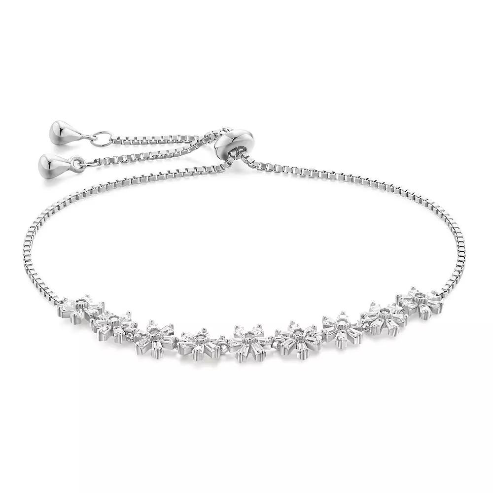 Argento Forte Sterling Silver Cubic Zirconia Flower Adjustable Bolo Bracelet, Women's, Size: 9" Product Image