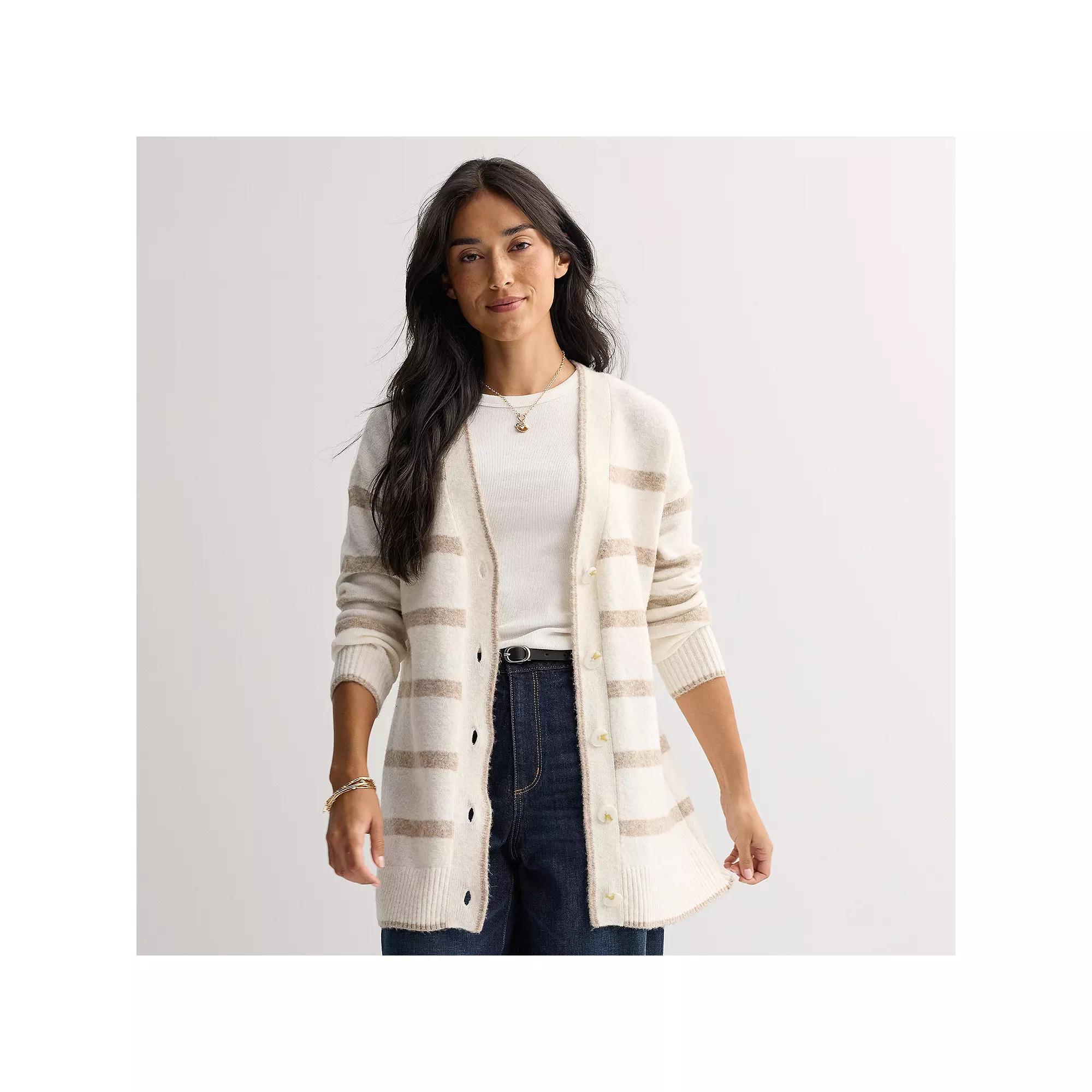 Petite Sonoma Goods For Life® Striped Tunic Cardigan, Women's,  Product Image