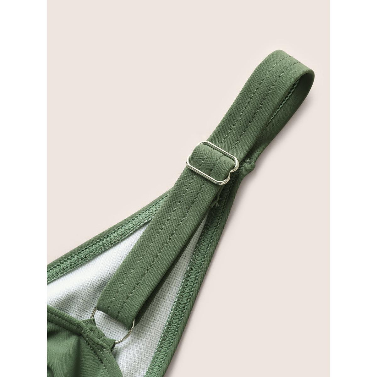 Plus Size Plain Twist Front Gathered Swim Dress Women's Swimwear ArmyGreen Beach Bodycon V-neck High stretch Curve Swim Dresses BloomChic 26/4X Product Image