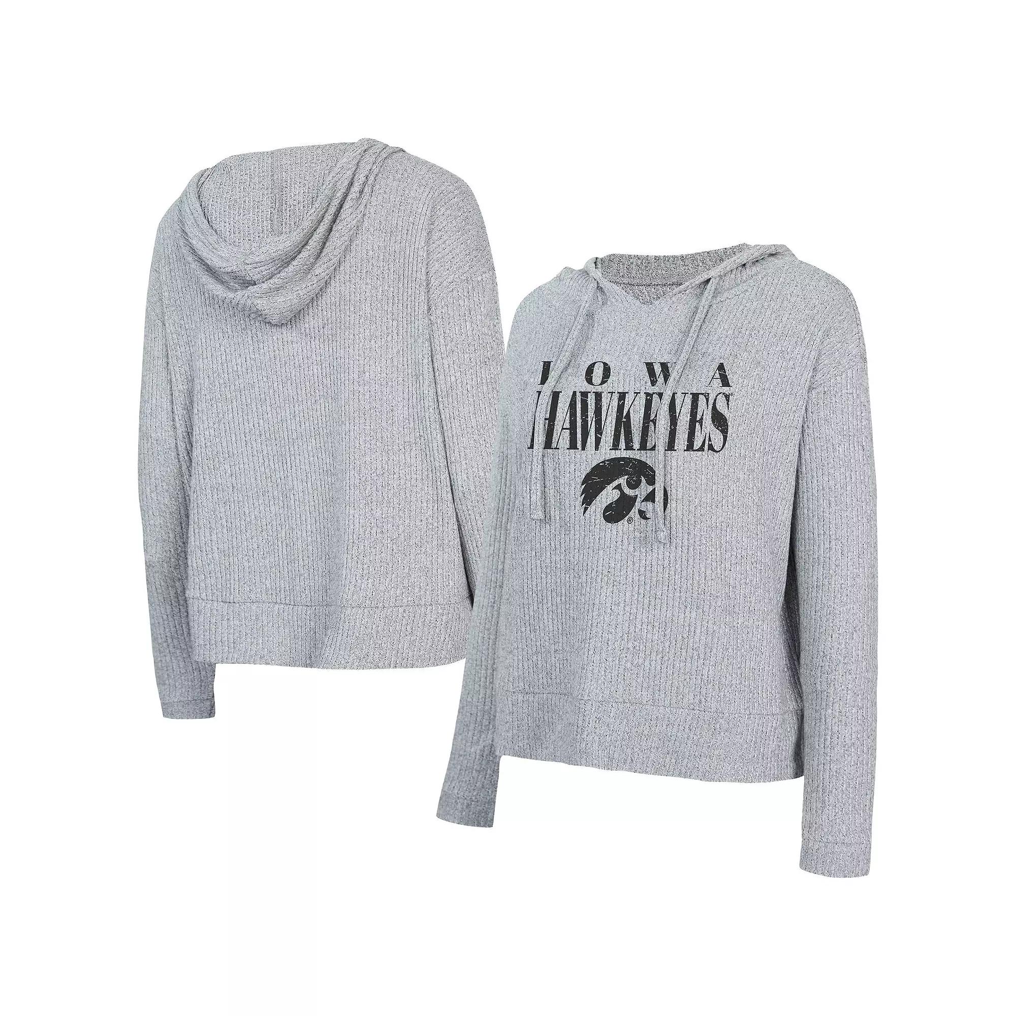 Women's Concepts Sport Grey Iowa Hawkeyes Juniper Soft Modest Cropped Long Sleeve Hoodie T-Shirt,  Product Image