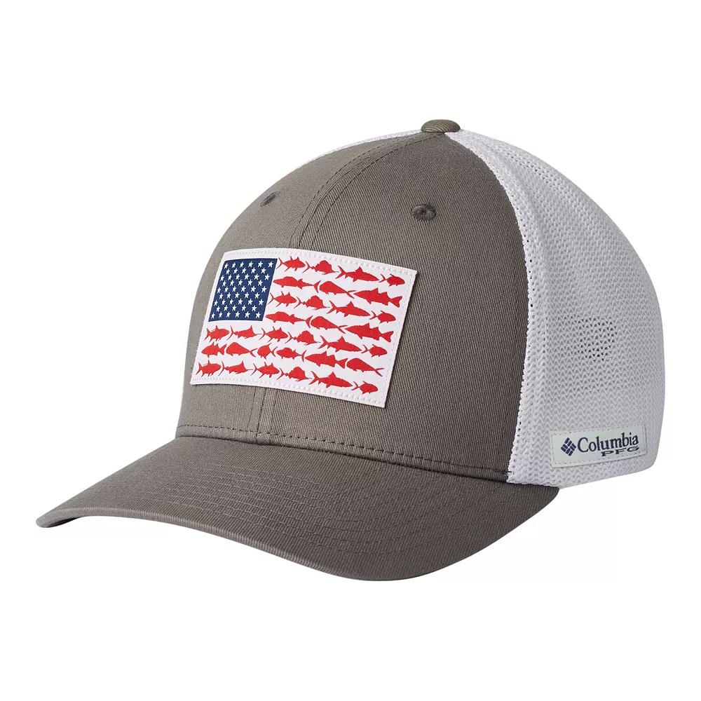 Men's Columbia PFG FlexFit Mesh Fish Flag Fitted Cap, Size: Small/Medium, silver Product Image