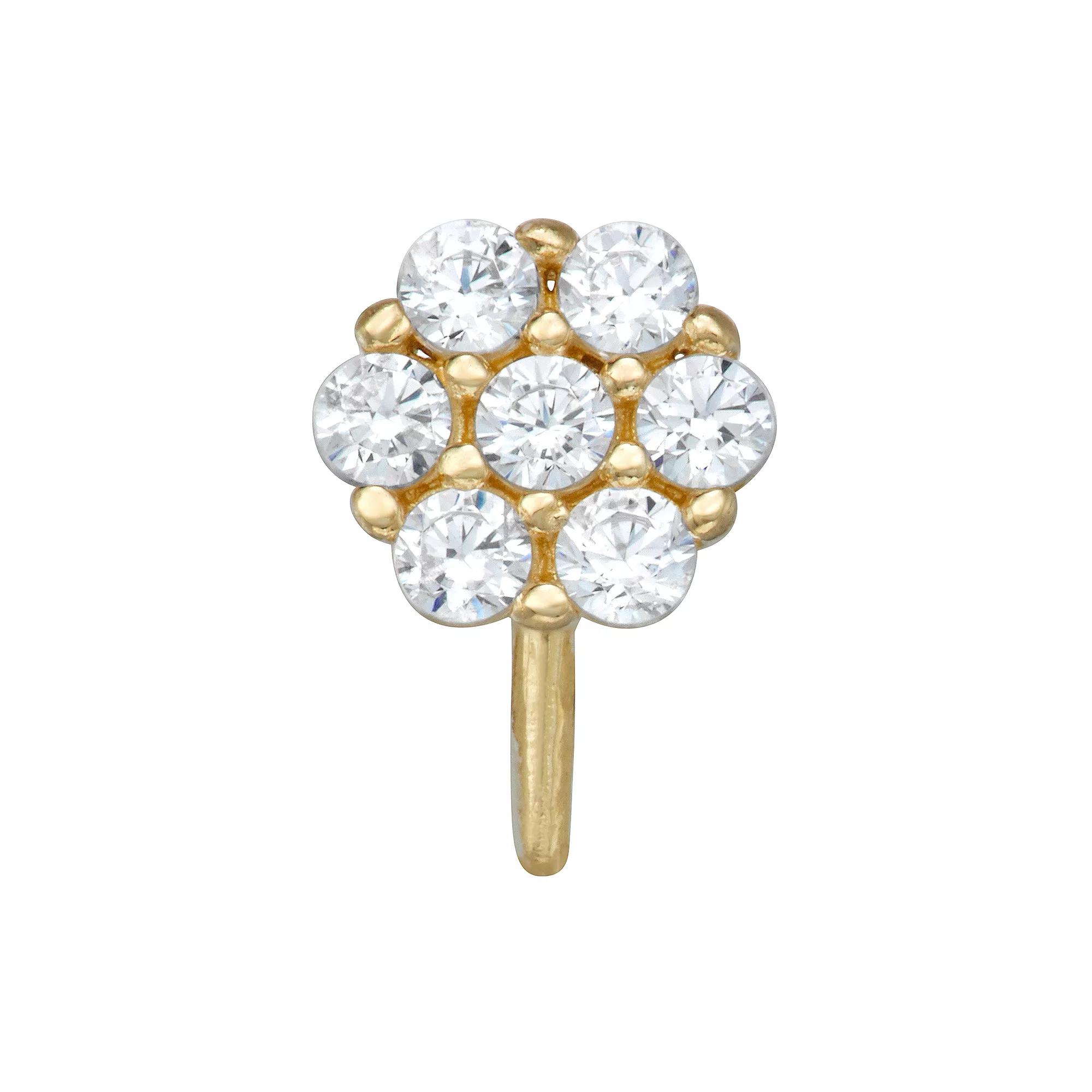14k Gold Cubic Zirconia Flower Nose Stud, Women's Product Image
