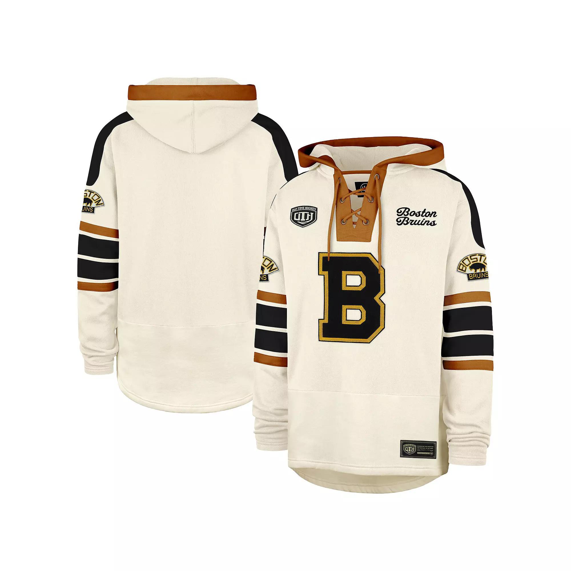 Mens 47 Cream Boston Bruins Blue Line Heritage Lacer Pullover Hoodie Product Image