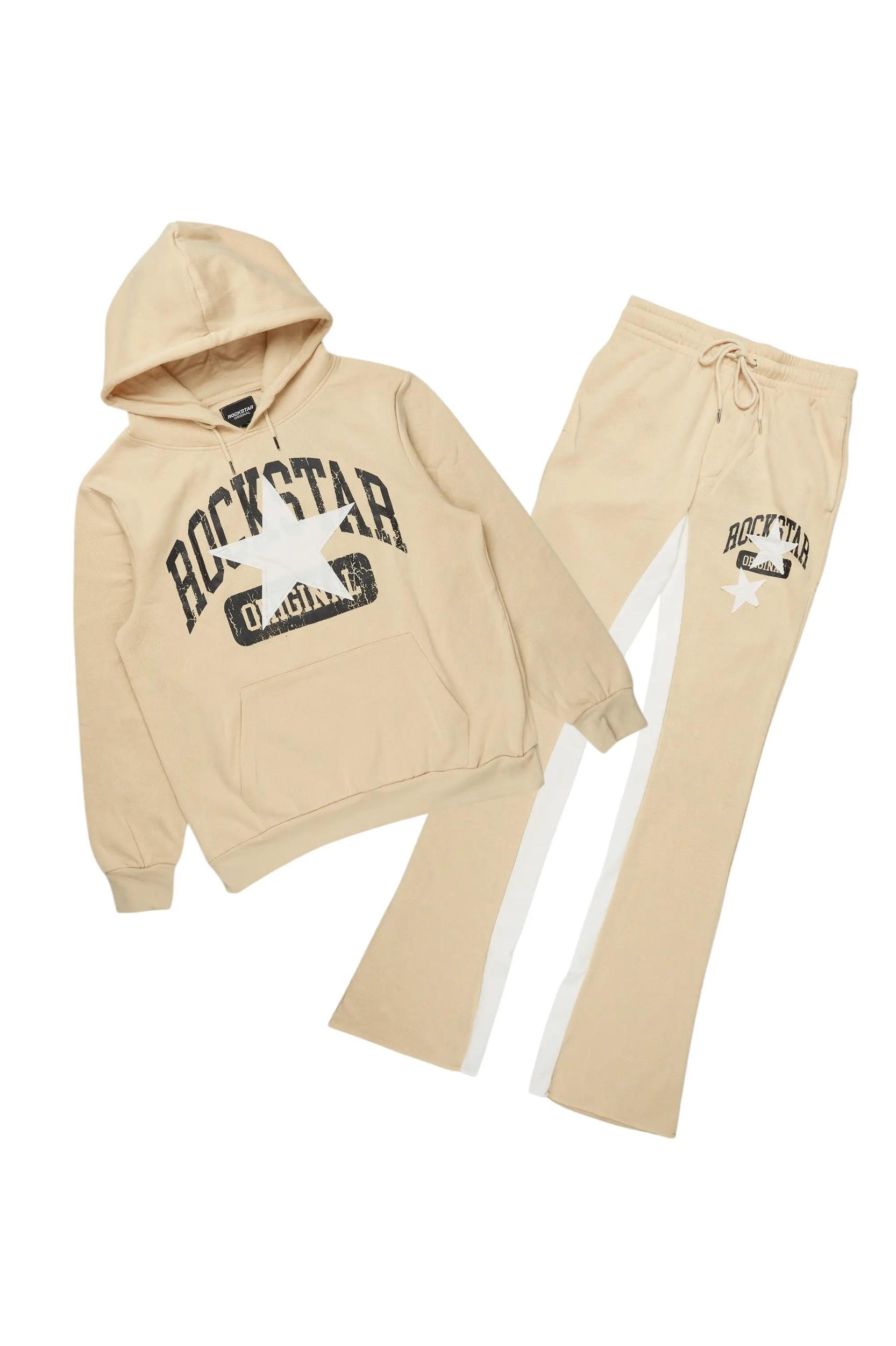 Mallor Beige Baggy Stacked Hoodie Track Set Male Product Image
