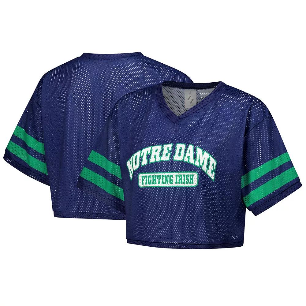 Women's ZooZatz Navy Notre Dame Fighting Irish Mesh Cropped V-Neck T-Shirt,  Product Image