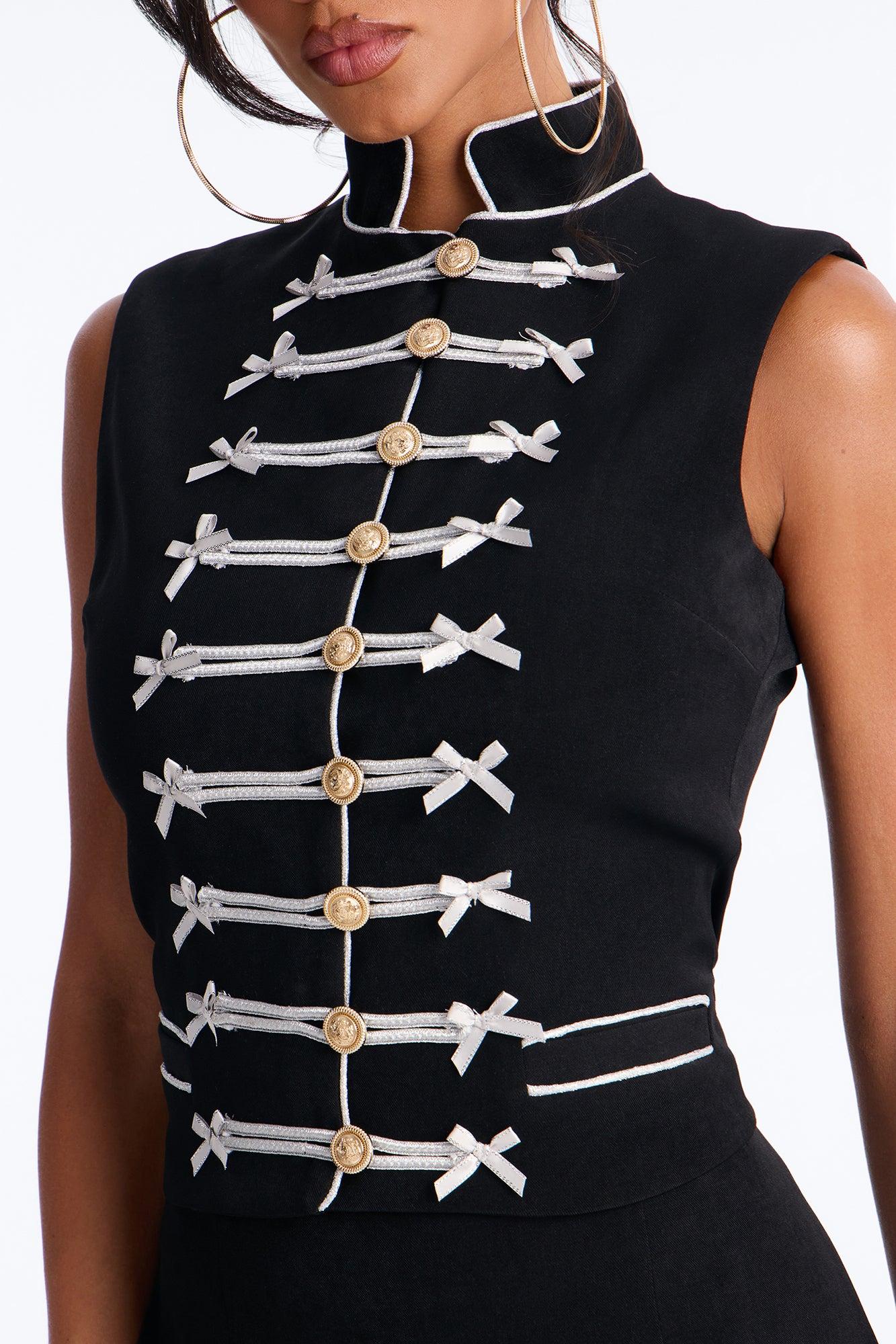 Regal Ribbon Button Up Skirt Set - Black Female Product Image