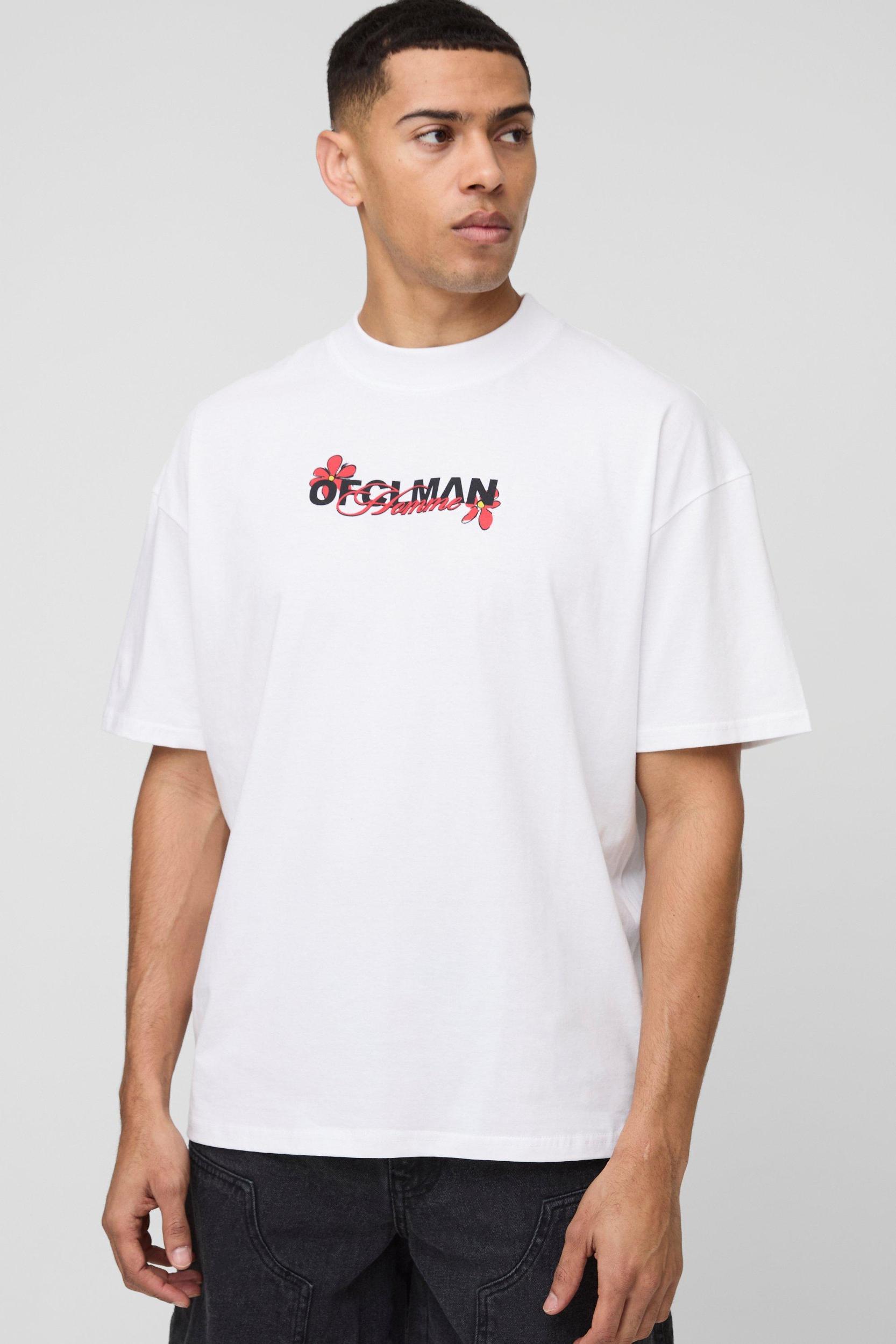 Oversized Extended Neck Ofcl Man Floral Graphic T-Shirt | boohooMAN USA Product Image