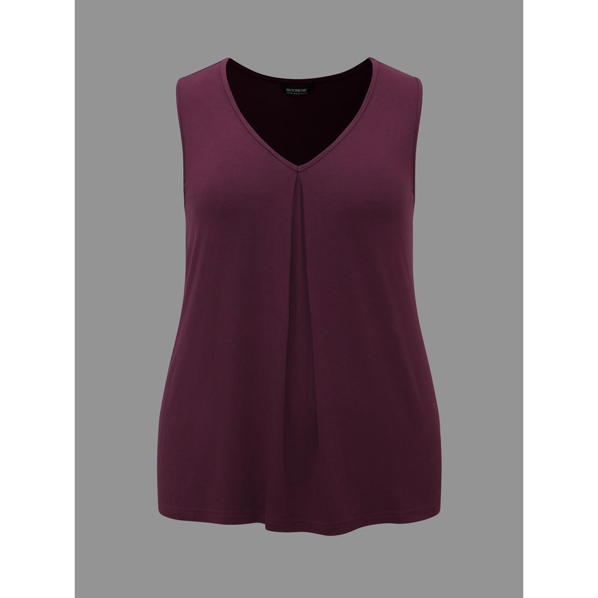 Plus Size Supersoft Essentials V-Neck Tank Top Women Deeppurplered Leisure Pleated V-neck Casual Tank Tops Camis BloomChic 26/4X Product Image