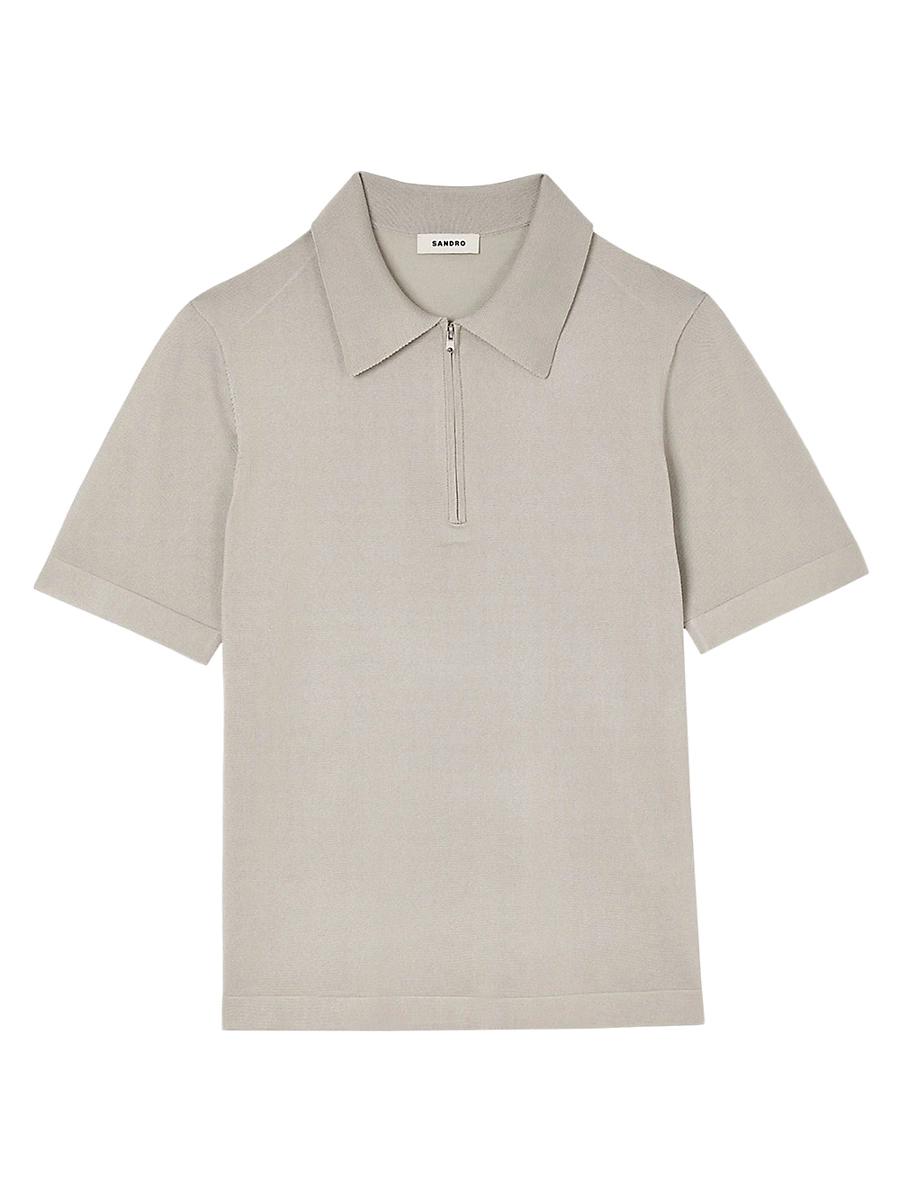 Mens Knitted Polo Shirt with Zip Collar Product Image