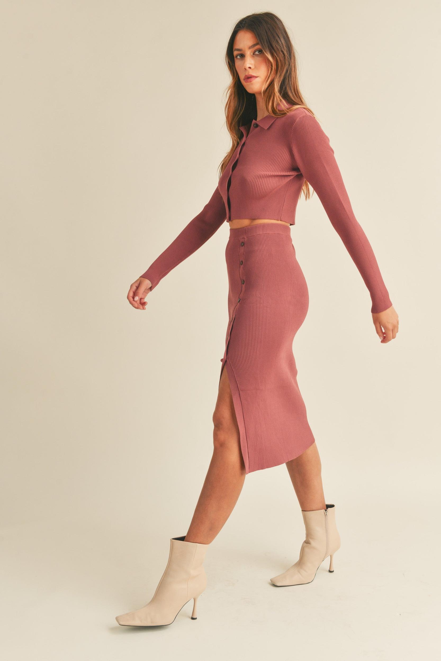 Knit Top and Midi Skirt Set Product Image