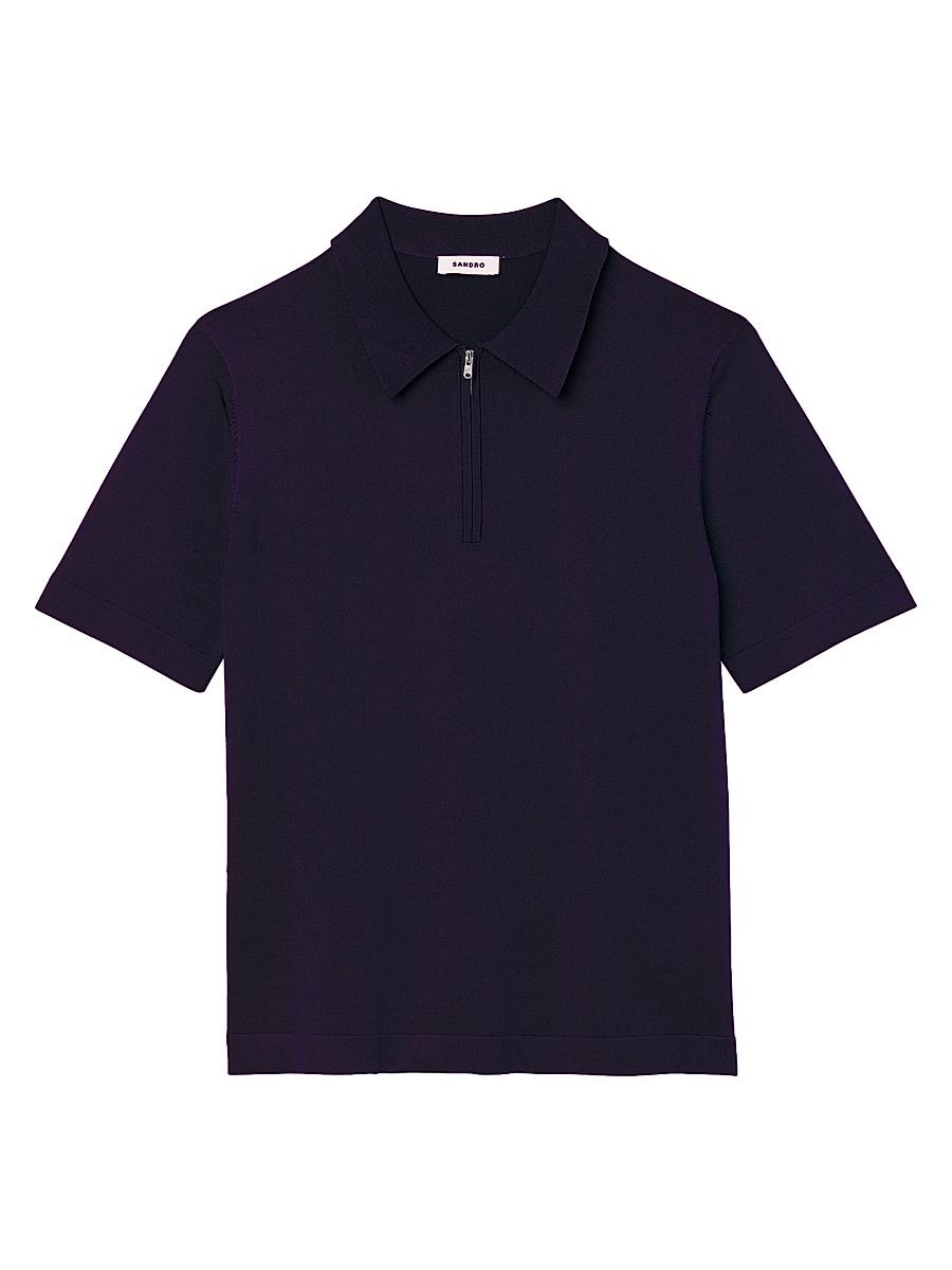 Mens Knitted Polo Shirt with Zip Collar Product Image