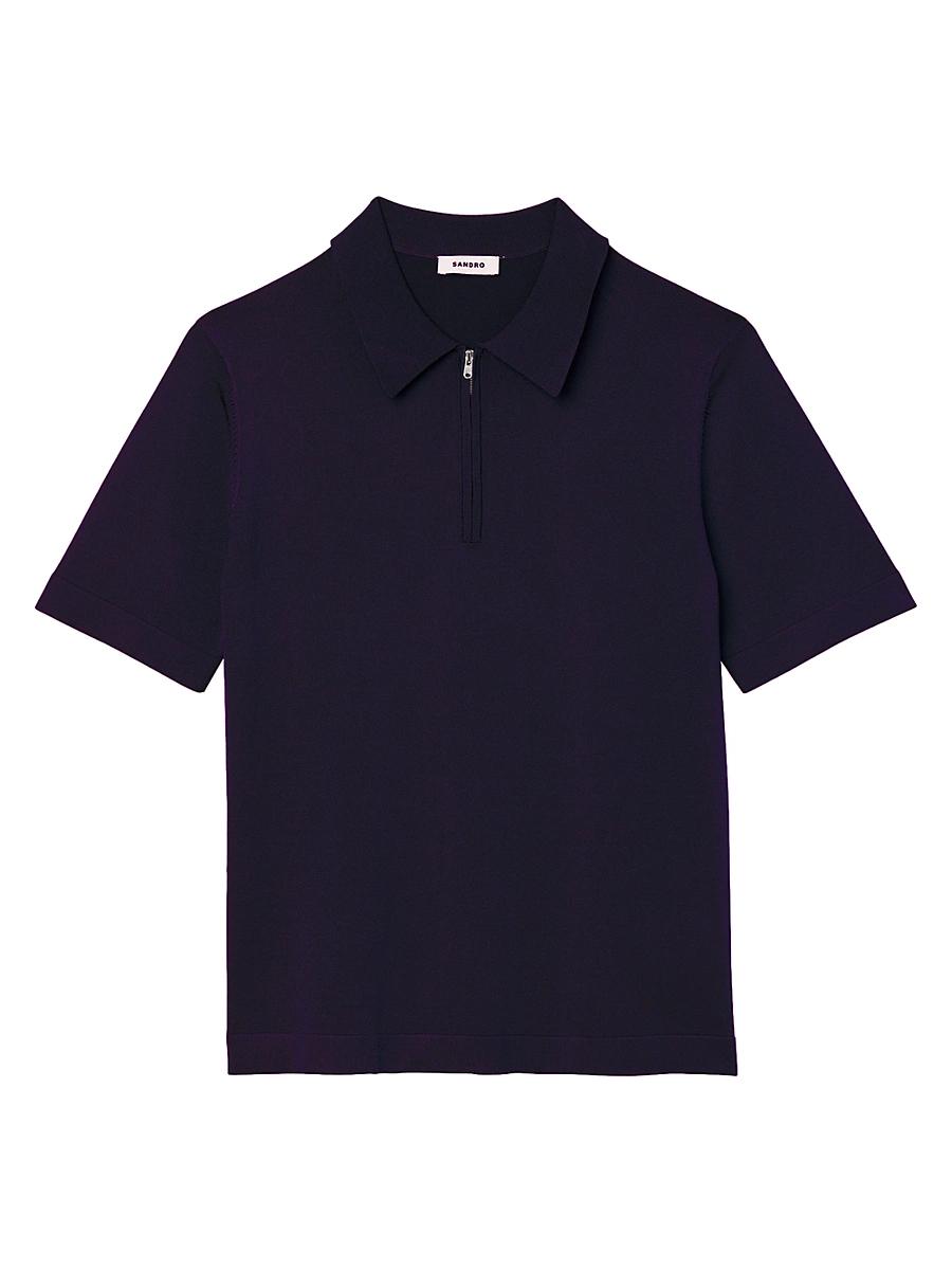 Mens Knitted Polo Shirt with Zip Collar Product Image
