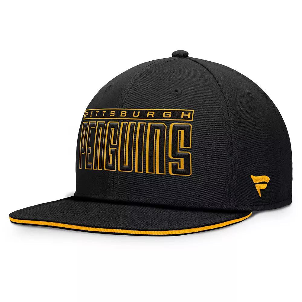 Men's Fanatics Black Pittsburgh Penguins Fundamental Gino Stack Text Snapback Hat Product Image