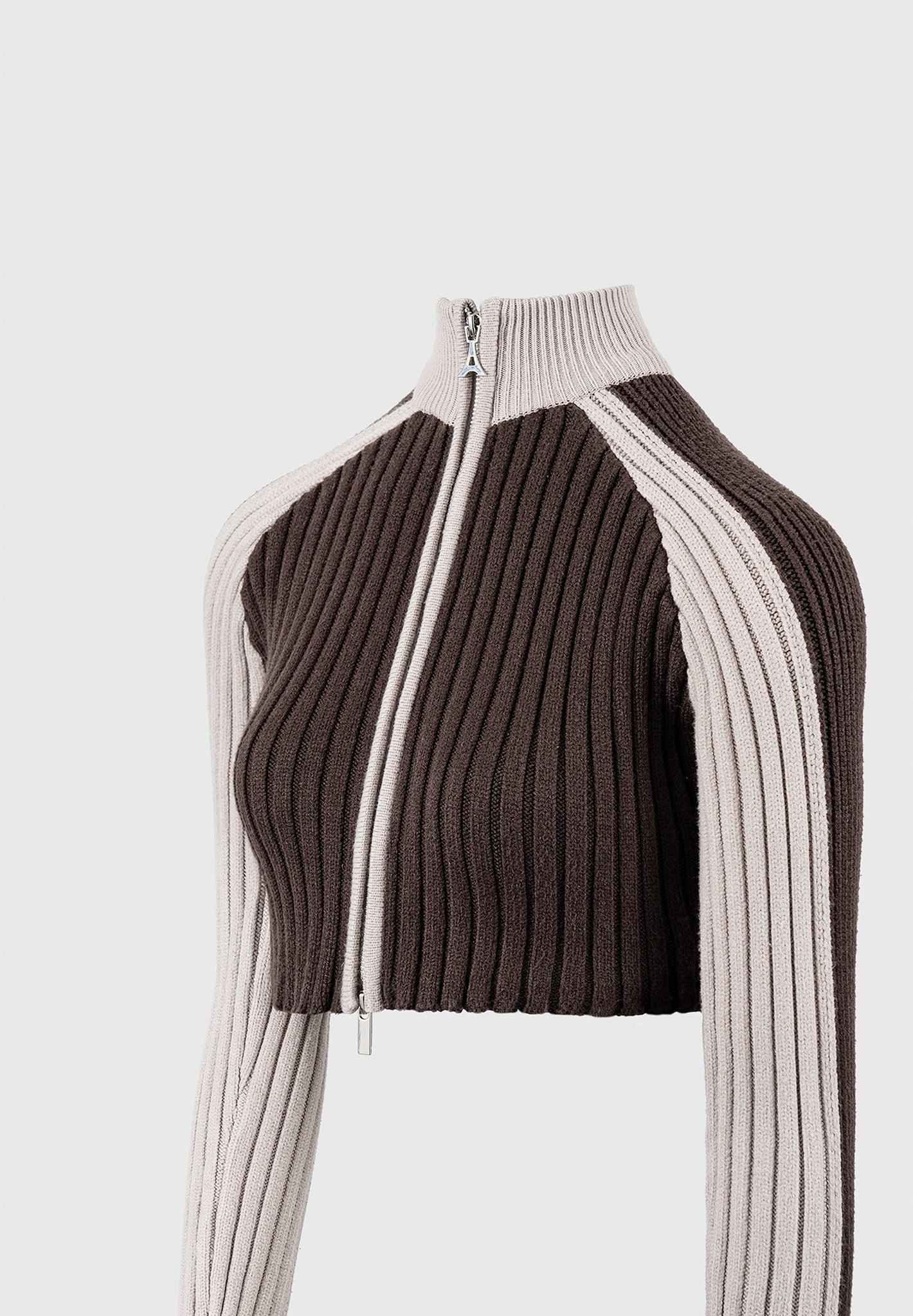 Rib Knit Track Jacket - Brown/Beige Female Product Image