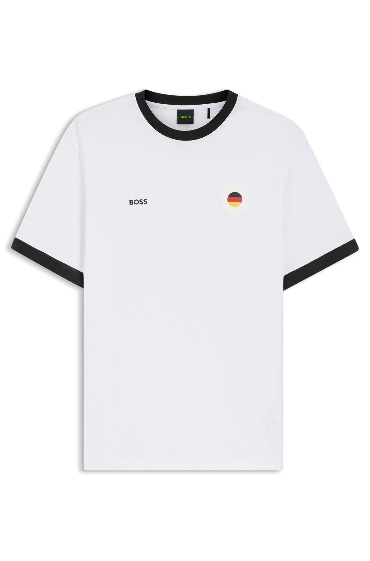Stretch-cotton T-shirt with country flag and logo Product Image