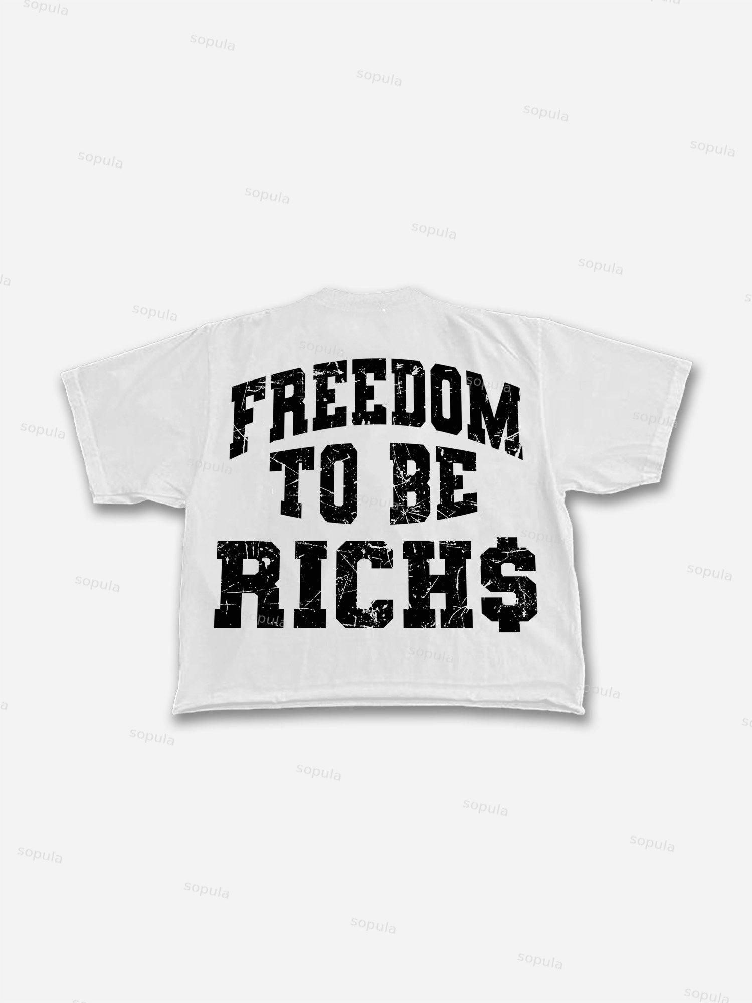 Men's Stay Rich Big Head Cartoon Graphic Cropped T-shirt Product Image